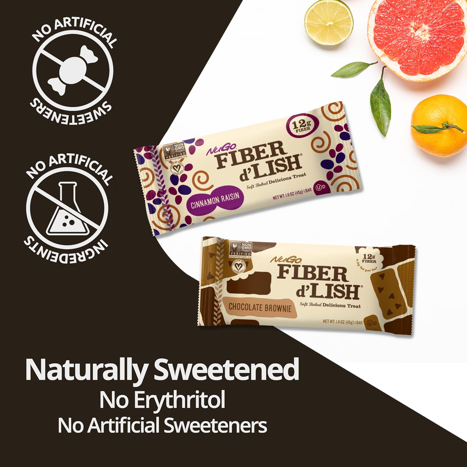 NuGo Fiber d'Lish Cinnamon Raisin, 12g High Fiber, Vegan, 150 Calories, 16 Count