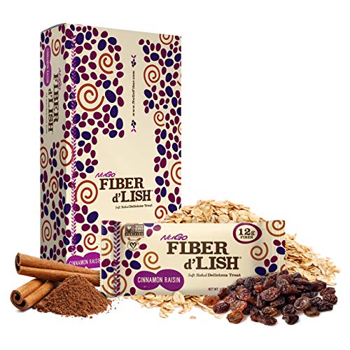 NuGo Fiber d'Lish Cinnamon Raisin, 12g High Fiber, Vegan, 150 Calories, 16 Count