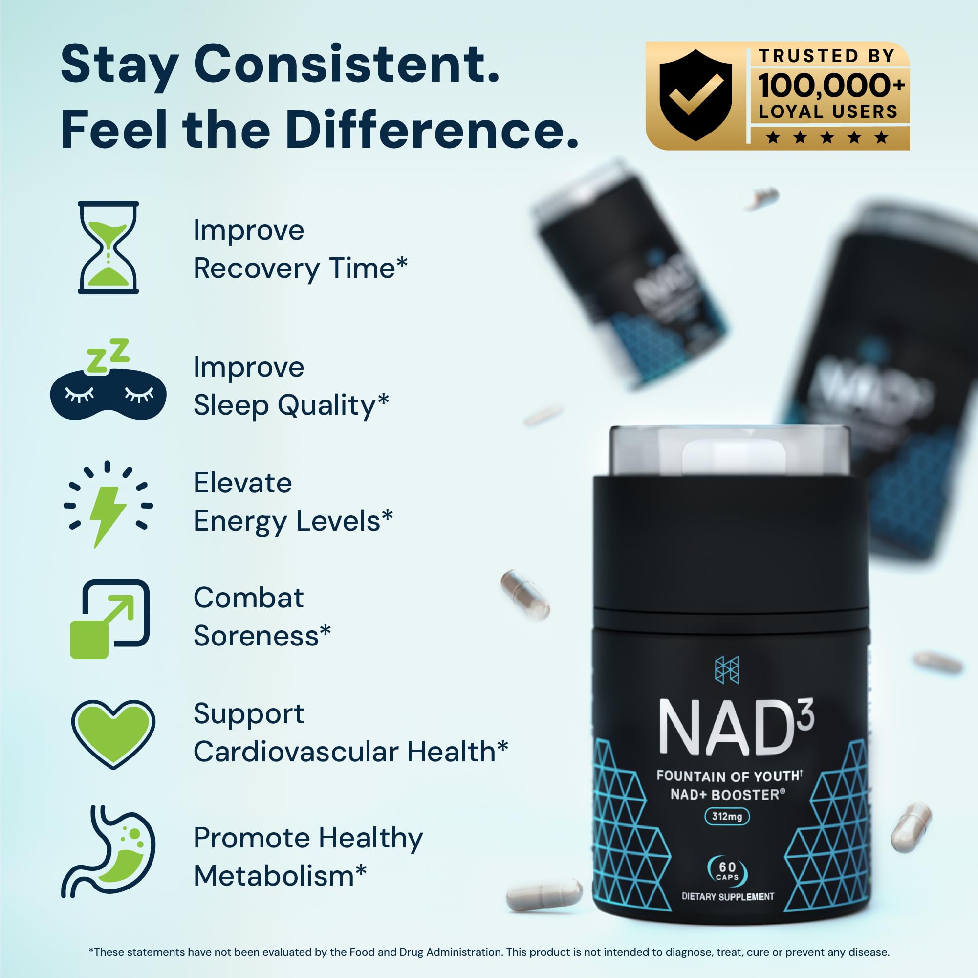 HPN NAD3 Clinical NAD+ Booster, Cellular Health & Natural Energy - NAD Supplement for Healthy Aging, Metabolic Support, NRF2 & Longevity, Nicotinamide Riboside & NMN Alternative, 60ct, 30-Day Supply