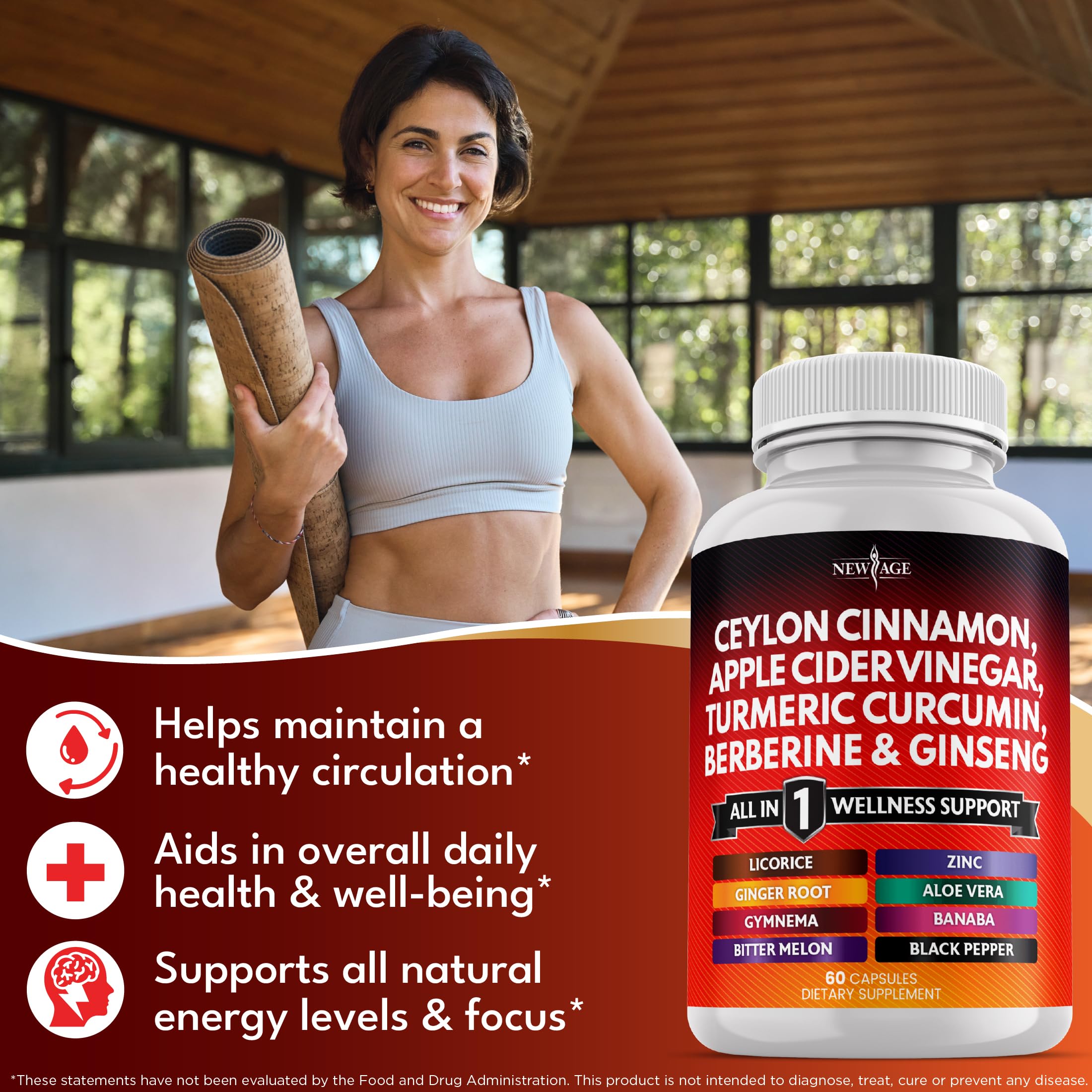 Ceylon Cinnamon, Turmeric, Apple Cider Vinegar, Ginseng, Aloe Vera, Berberine Plus Banaba, Ginger Root - 180 Count