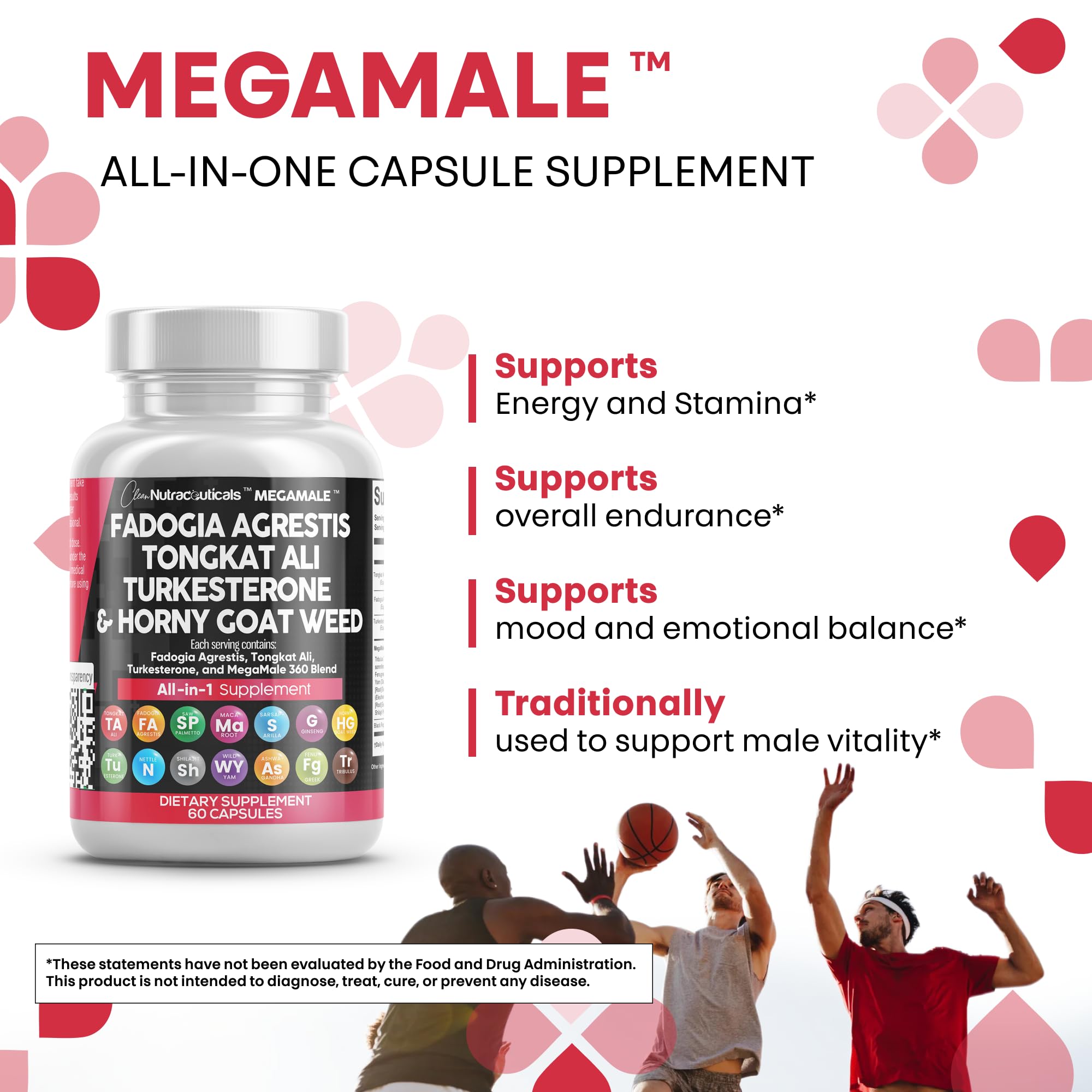 Clean Nutraceuticals Fadogia Agrestis Tongkat Ali Turkesterone Supplement with Horny Goat Weed, Saw Palmetto, Maca Root, Siberian Ginseng, Tribulus Terrestris, Fenugreek, Wild Yam - 60 Count