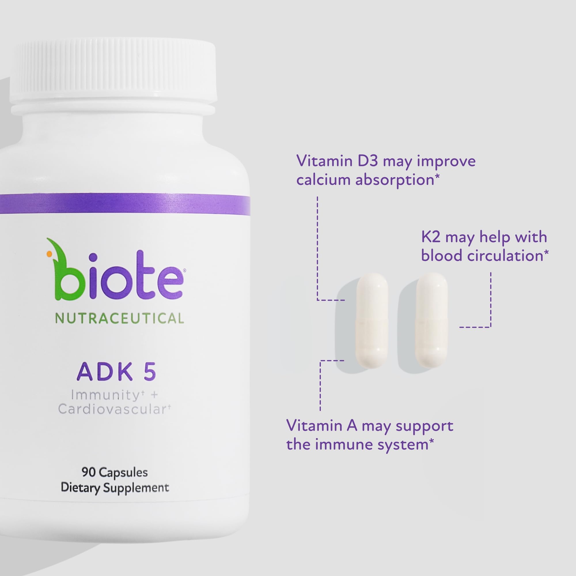 Biote Nutraceuticals - ADK 5 - Immunity + Cardiovascular (90 Capsules)