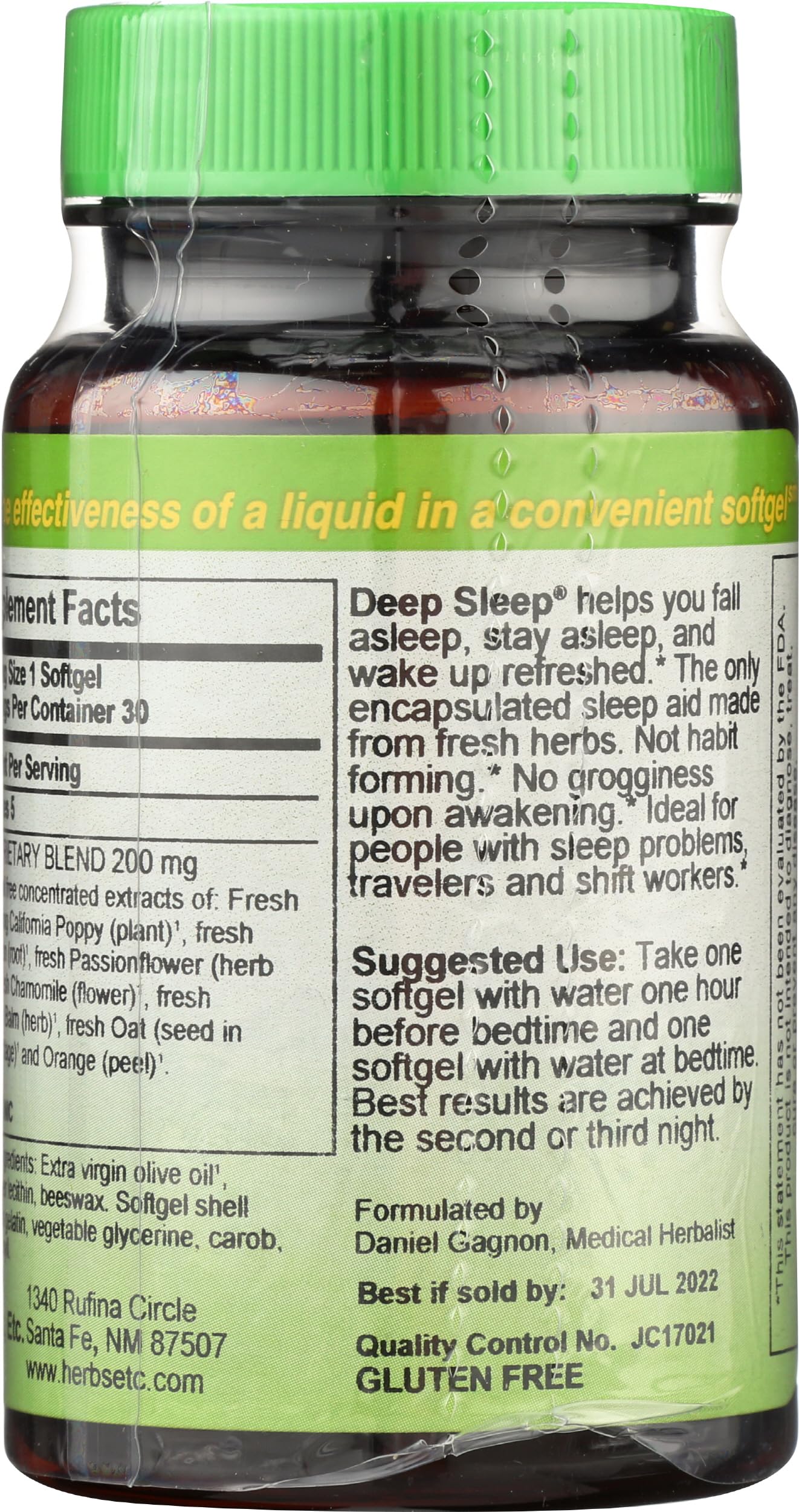 Herbs Etc. Deep Sleep Softgels - Herbal Sleep Support Supplement - Rest & Calming Support with Passionflower, Chamomile & Lemon Balm - 30 Softgels (30 Servings)