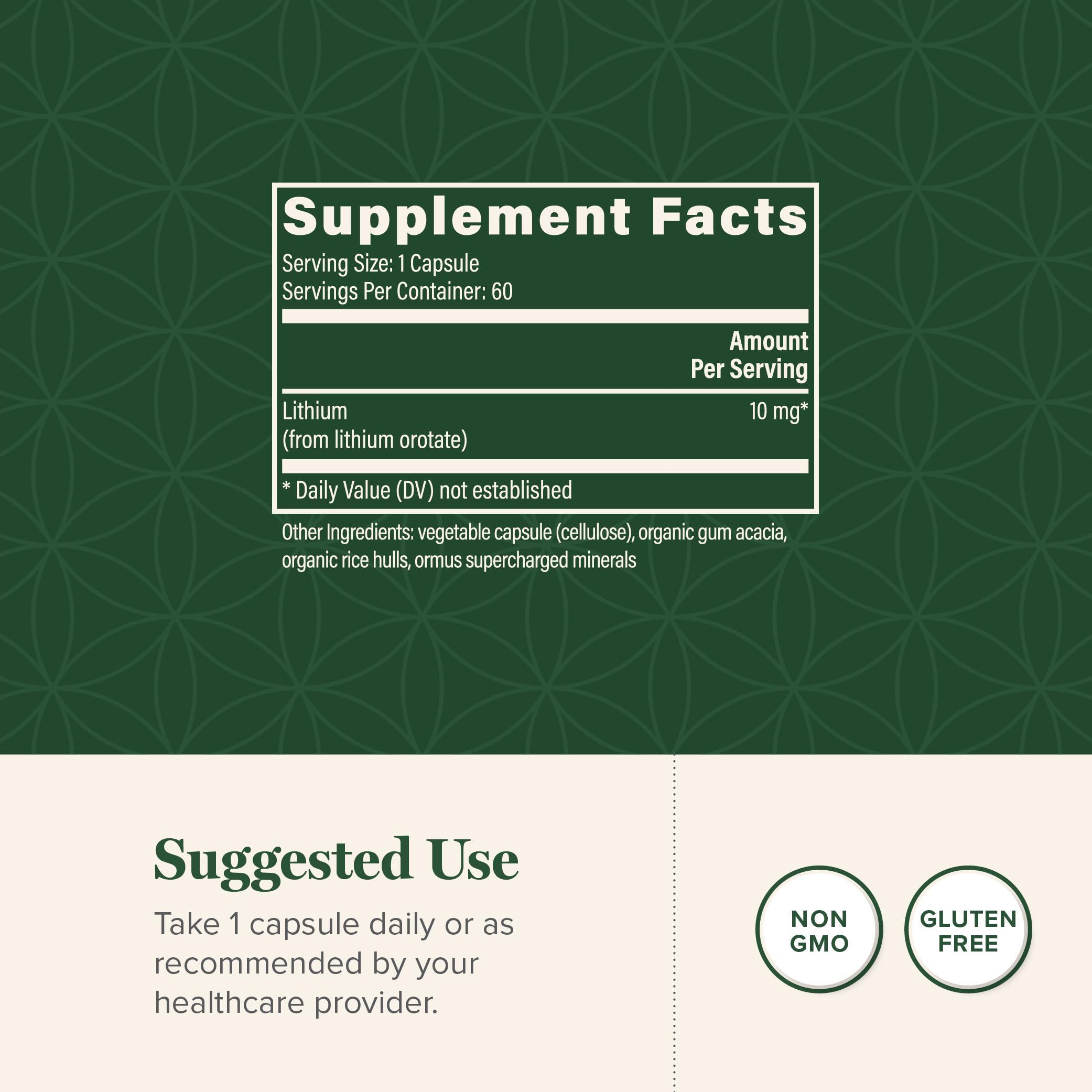 Global Healing Center - Lithium Orotate 10mg - Non-GMO, Gluten Free, Vegan Friendly Brain Health Lithium Supplement for Supporting Mood, Function, and Clarity (60 Capsules)