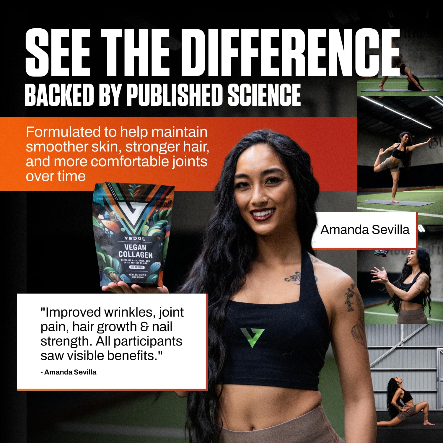 VEDGE Vegan Collagen Powder - Plant-Based Collagen Supplement for Hair, Skin, Nails, Joint & Gut Health. Collagen Peptides