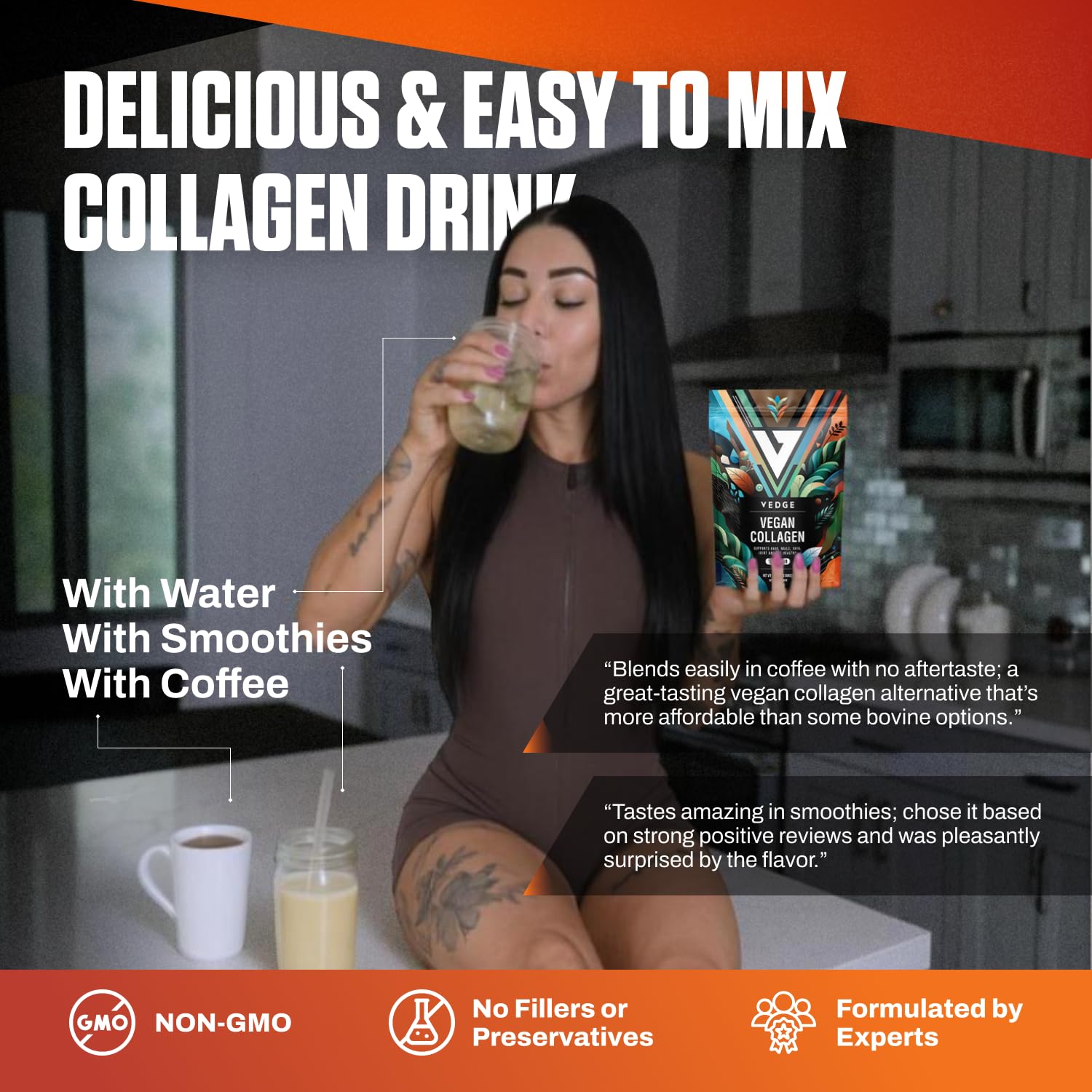 VEDGE Vegan Collagen Powder - Plant-Based Collagen Supplement for Hair, Skin, Nails, Joint & Gut Health. Collagen Peptides