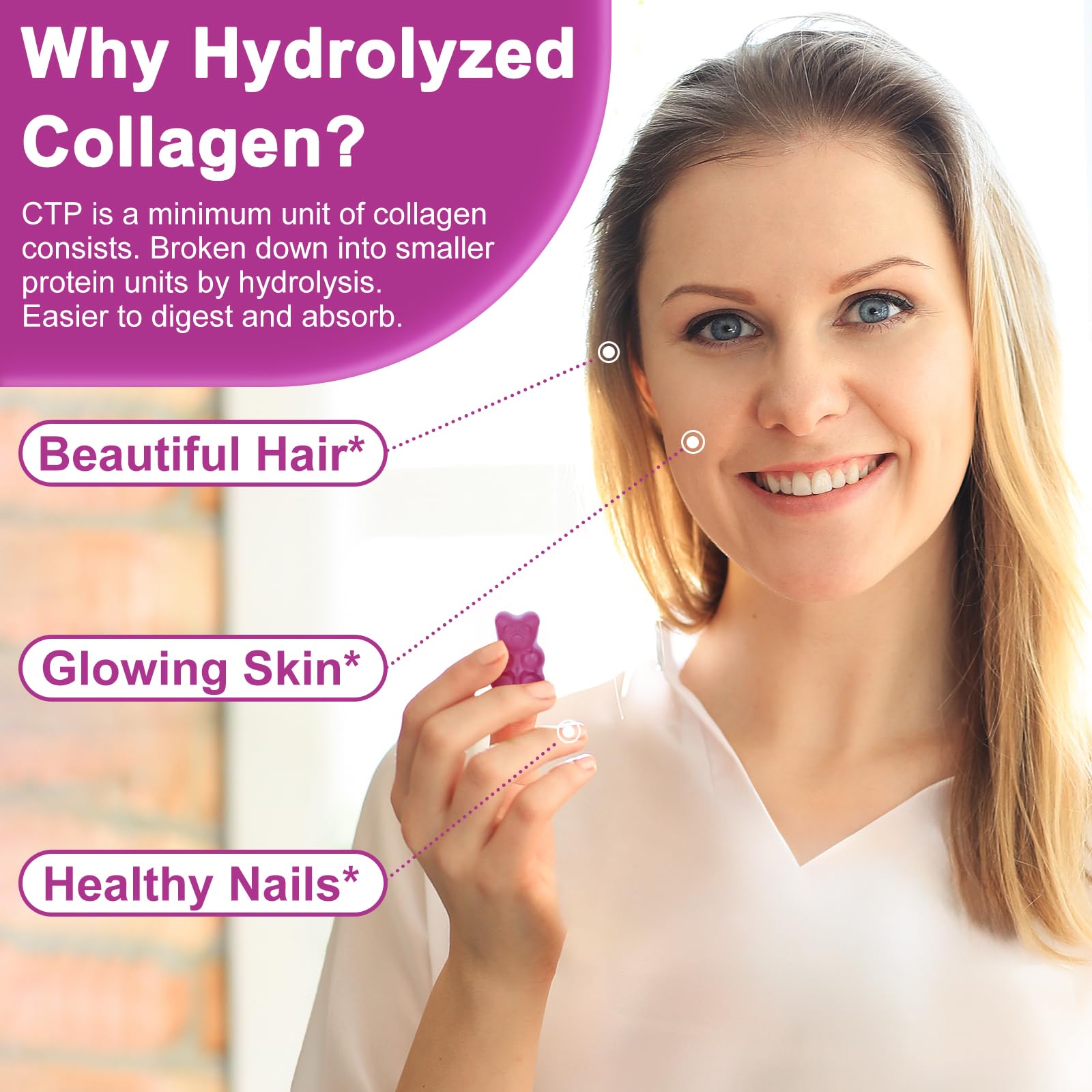 Nature's live Multi Collagen Peptides Gummies, Type I, II, III, V, X - Hydrolyzed Collagen Peptides Gummies, Supports Healthy Skin, Strong Nails & Thick Hair, Grape Blueberry Flavor, 60 Count