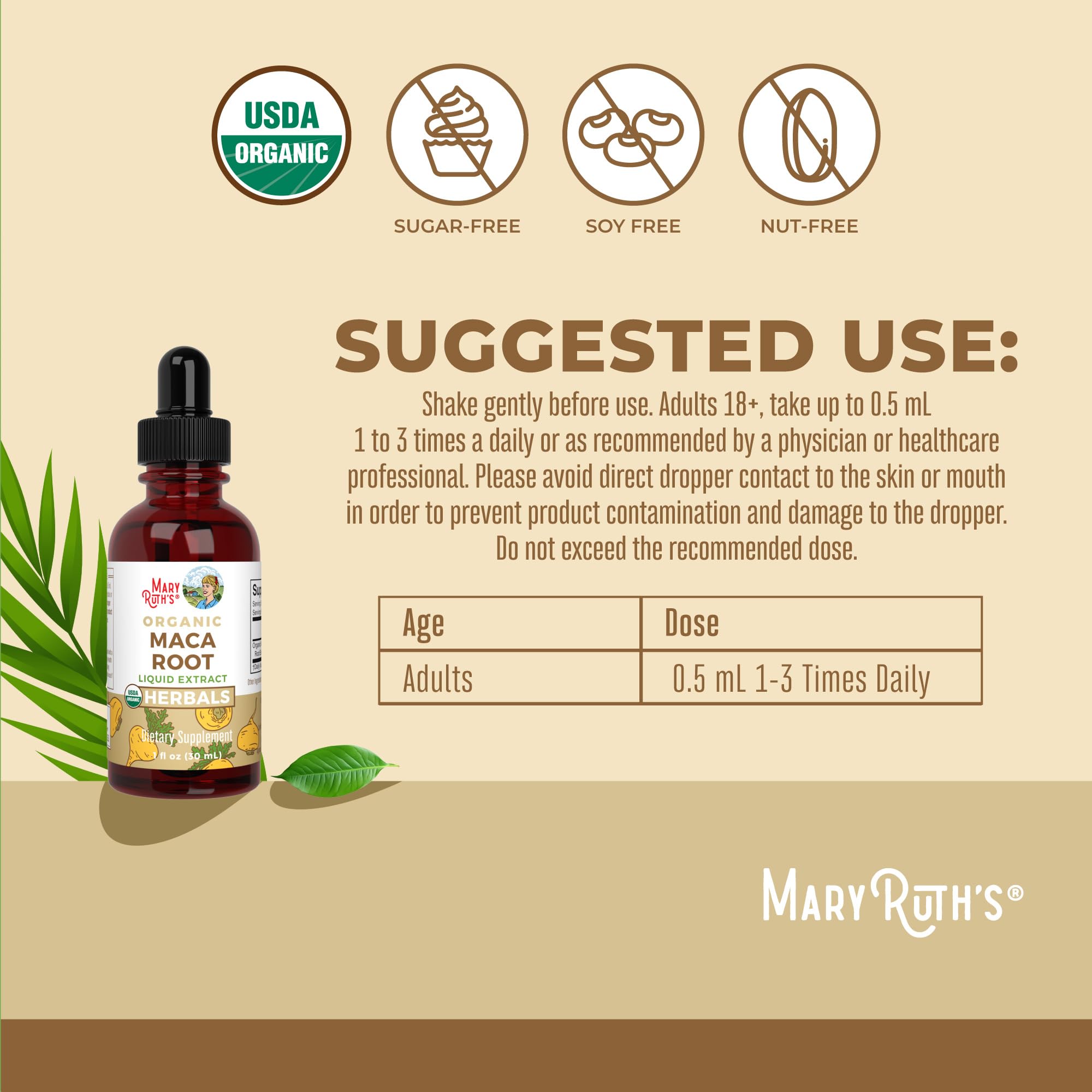 MaryRuth’s USDA Organic Maca Root Liquid Drops | Vegan | Non-GMO | Gluten Free | Alcohol Free | 1 Fl Oz