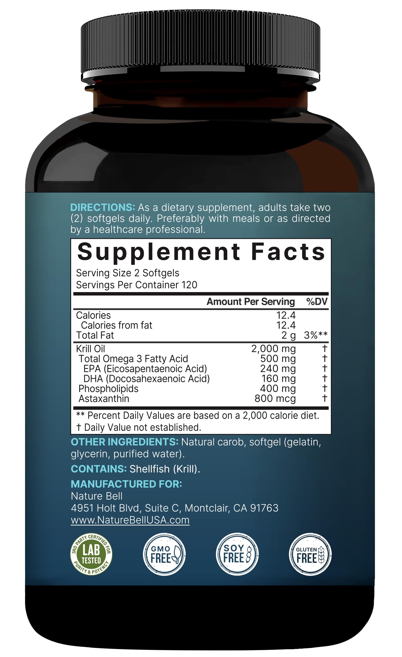 NatureBell Antarctic Krill Oil 2000mg Supplement, 240 Softgels, 3X Strength Natural Source of Omega-3s, EPA 240mg + DHA 160mg + Astaxanthin 800mcg – No Fishy Aftertaste – Mercury Free & Non-GMO