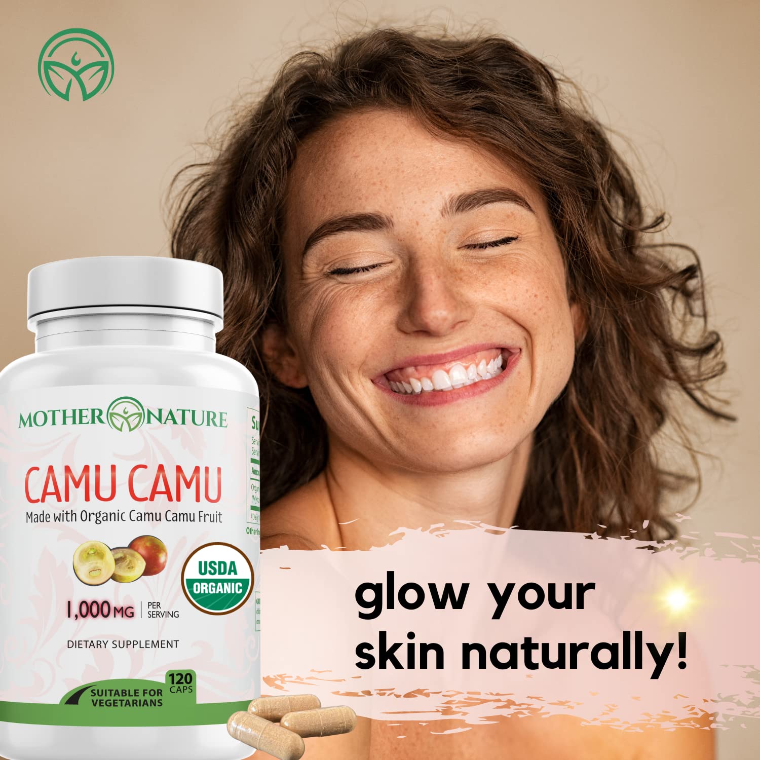 Organic Vitamin C from Camu Camu Capsules 1,000mg, Packed with Natural VIT C, Raw Antioxidants - Immune Support Supplement & Anti-Aging for Skin - Powder Organic, Vegan, Non-GMO (120 Count)