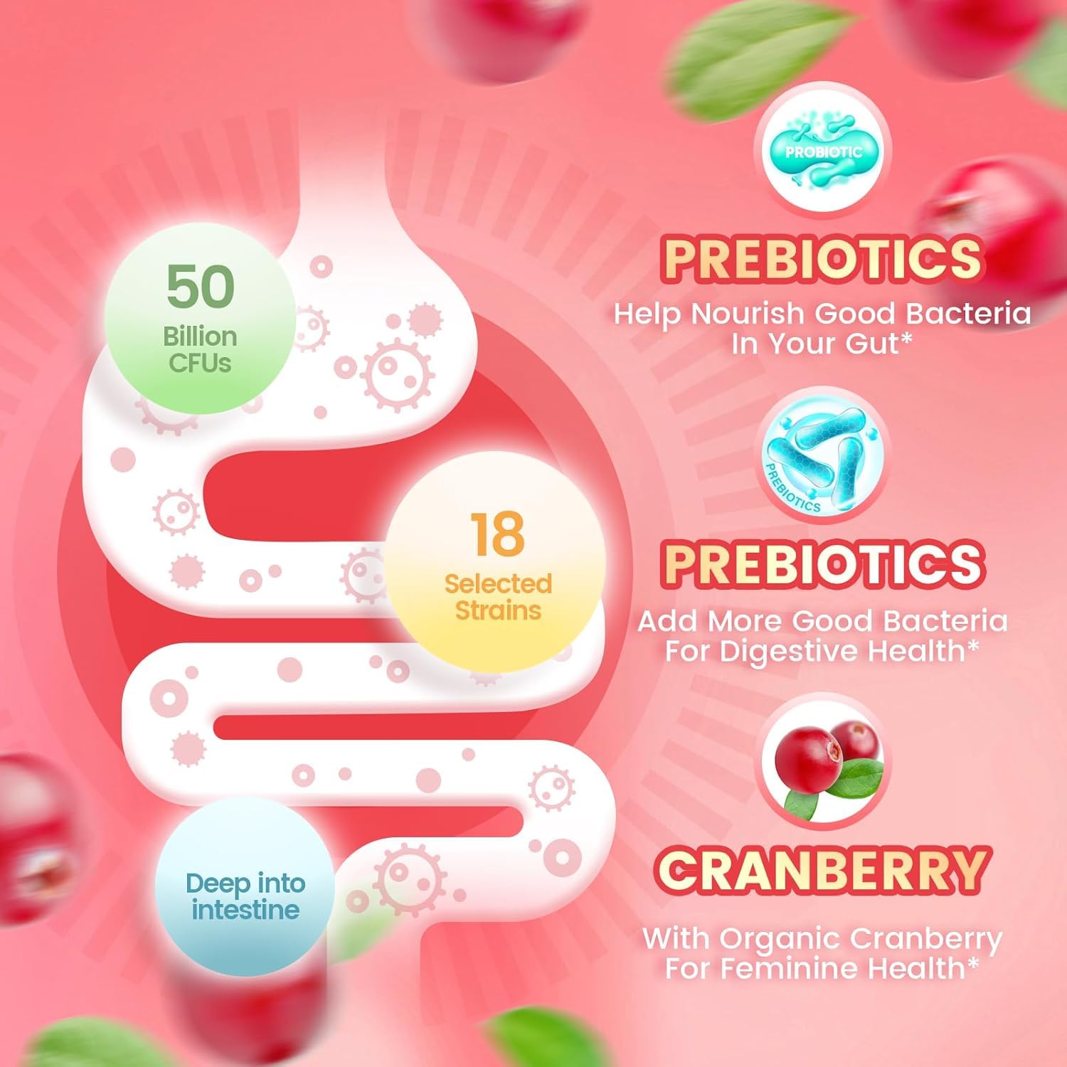 VivoNu Probiotics for Women, Women Probiotic Gummies, 500 Million CFUs, Fiber | Feminine Balance Gummies for Healthy Odour, Digestive Support and Gut Health + Vitamin C for Immune Support - 60 Gummies