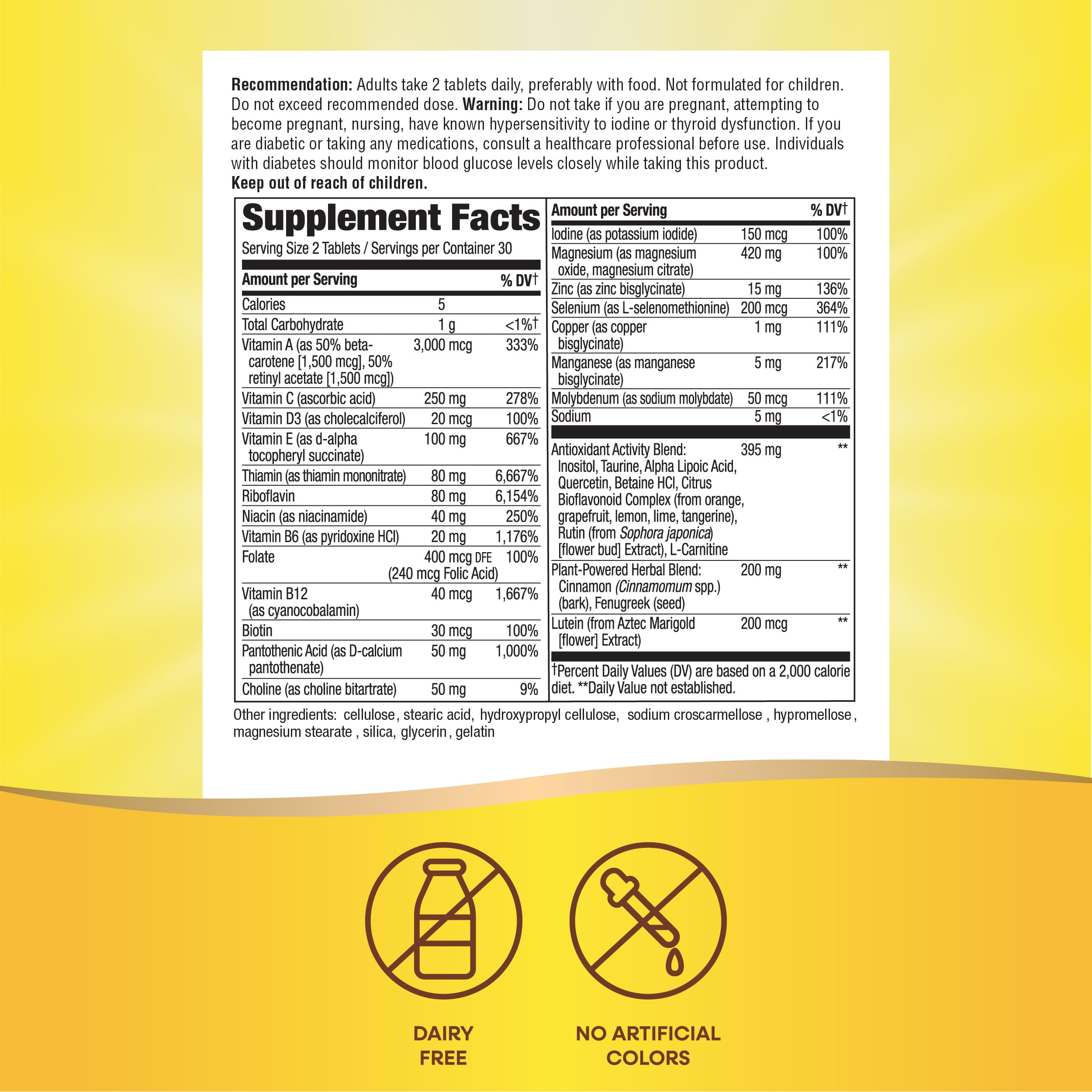 Nature's Way Completia Diabetic Multivitamin, Provides Essential Nutrients, with Alpha Lipoic Acid, Cinnamon, Fenugreek, Taurine, Lutein, High Potency B-Vitamins, 60 Tablets (Packaging May Vary)