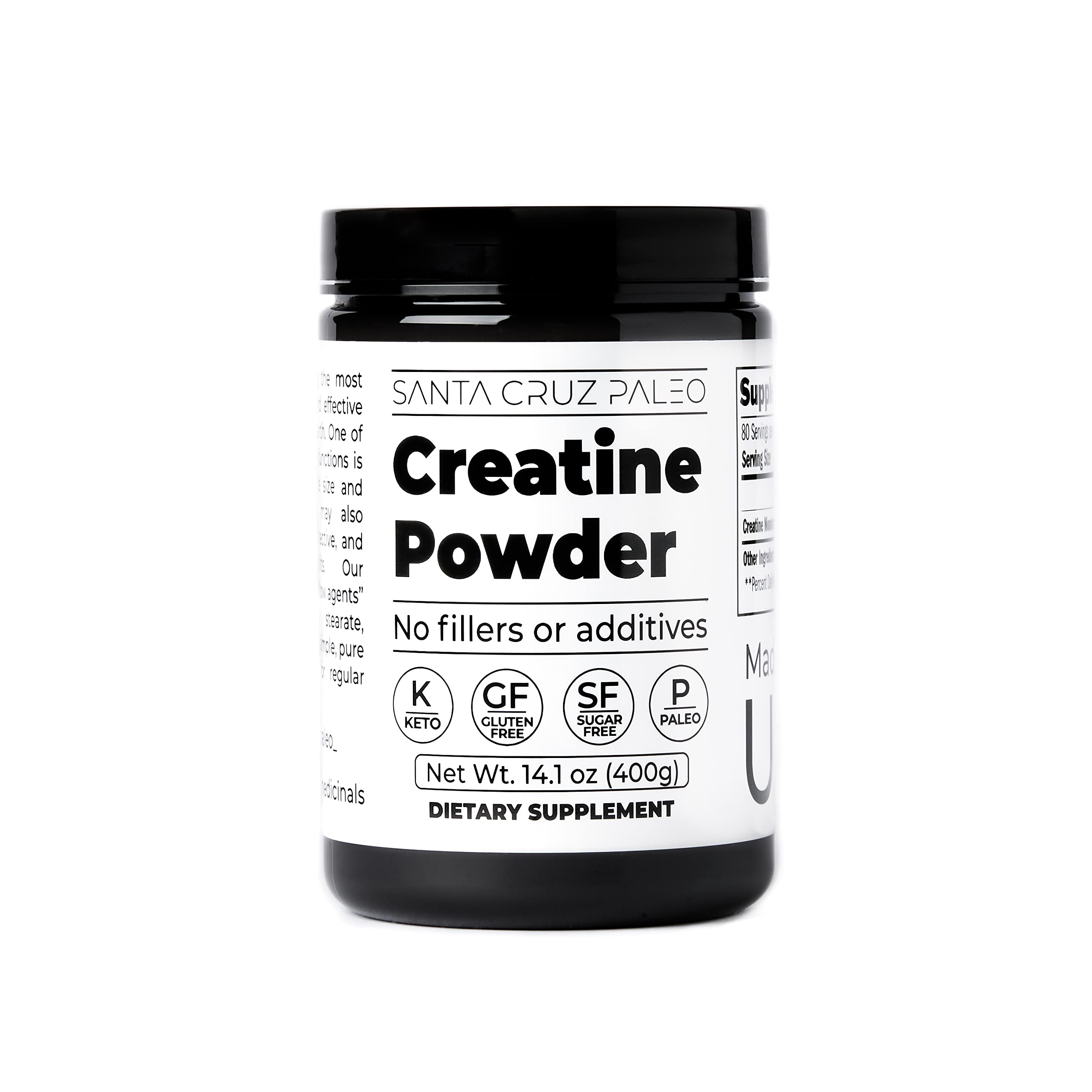 Santa Cruz Paleo, Creatine Monohydrate Powder Micronized, Unflavored Pre Workout and Muscle Support Supplement, Gluten Free Keto, Mix with Water or Shakes, No Fillers or Additives, 80 Servings, 400g