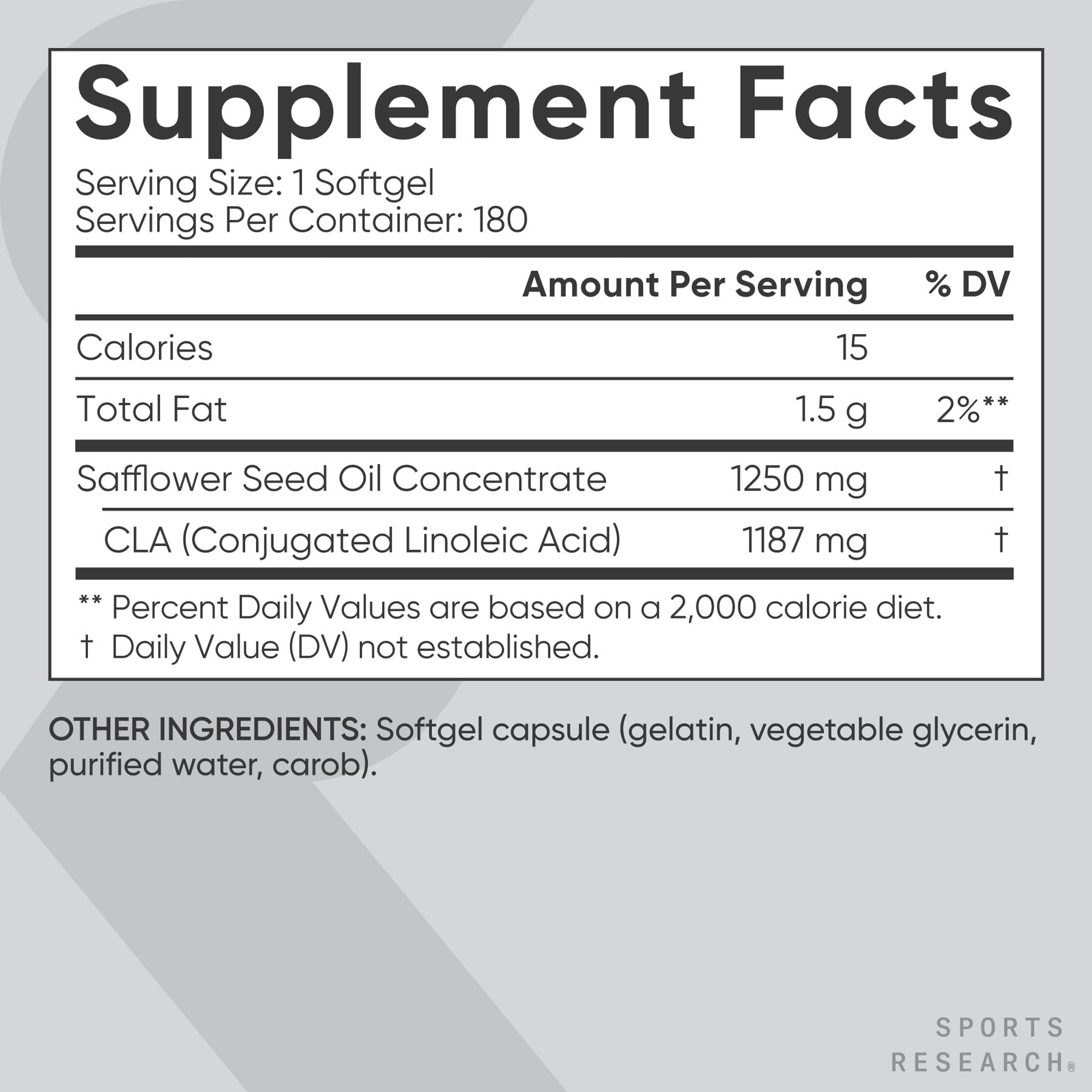 Sports Research CLA - 1250mg with Active Conjugated Linoleic Acid for Men and Women | Non-GMO, Soy & Gluten Free - 95% (180 Softgels)…