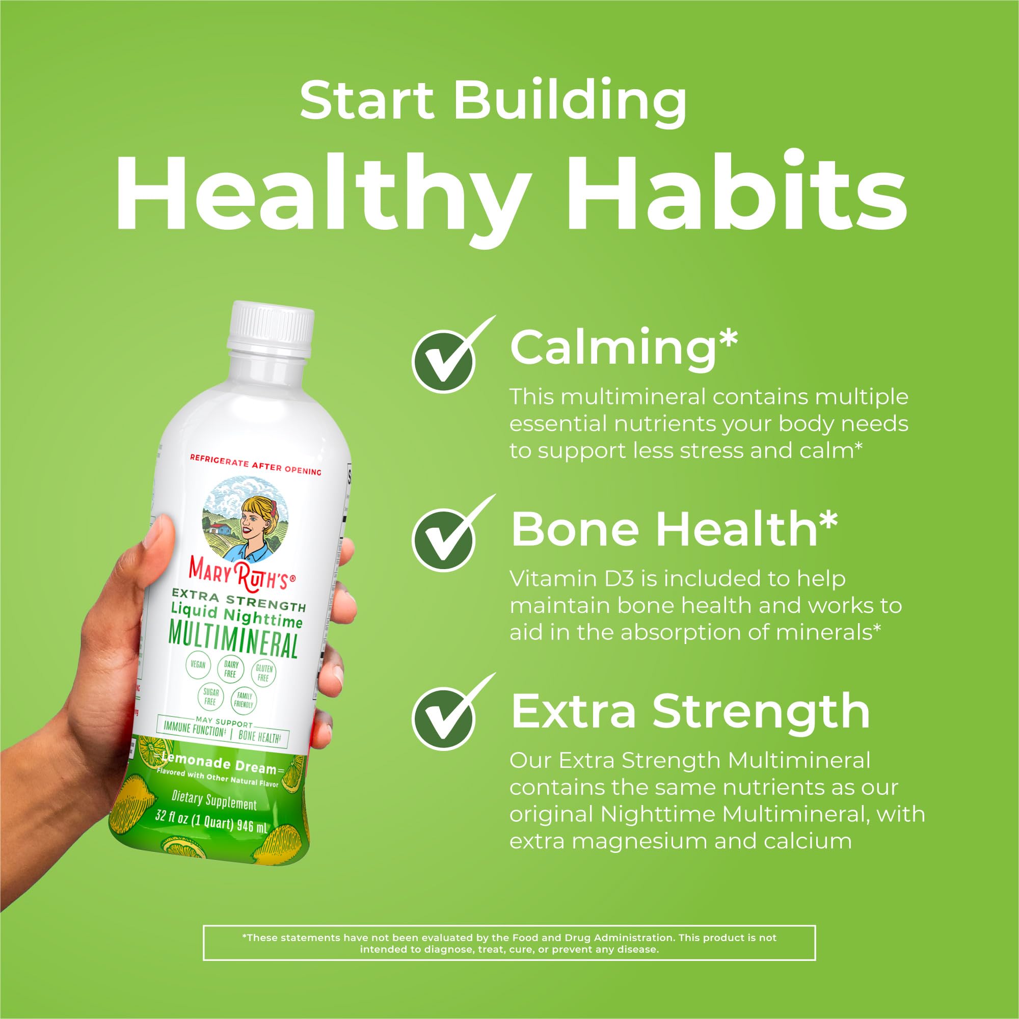 MaryRuth Organics Extra Strength Nighttime Liquid Multimineral | Sugar Free | Calm Magnesium Citrate | NO Melatonin | Calcium Magnesium Zinc | Muscle Relaxation | Lemonade Flavor | Vegan | 32 Serving