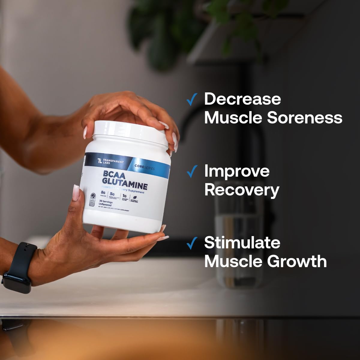 Transparent Labs BCAA Glutamine - 8000 Mg of BCAA Powder with L Glutamine for Post Workout Recovery, Muscle Growth, & Increased Endurance - 30 Servings, Strawberry Lemonade