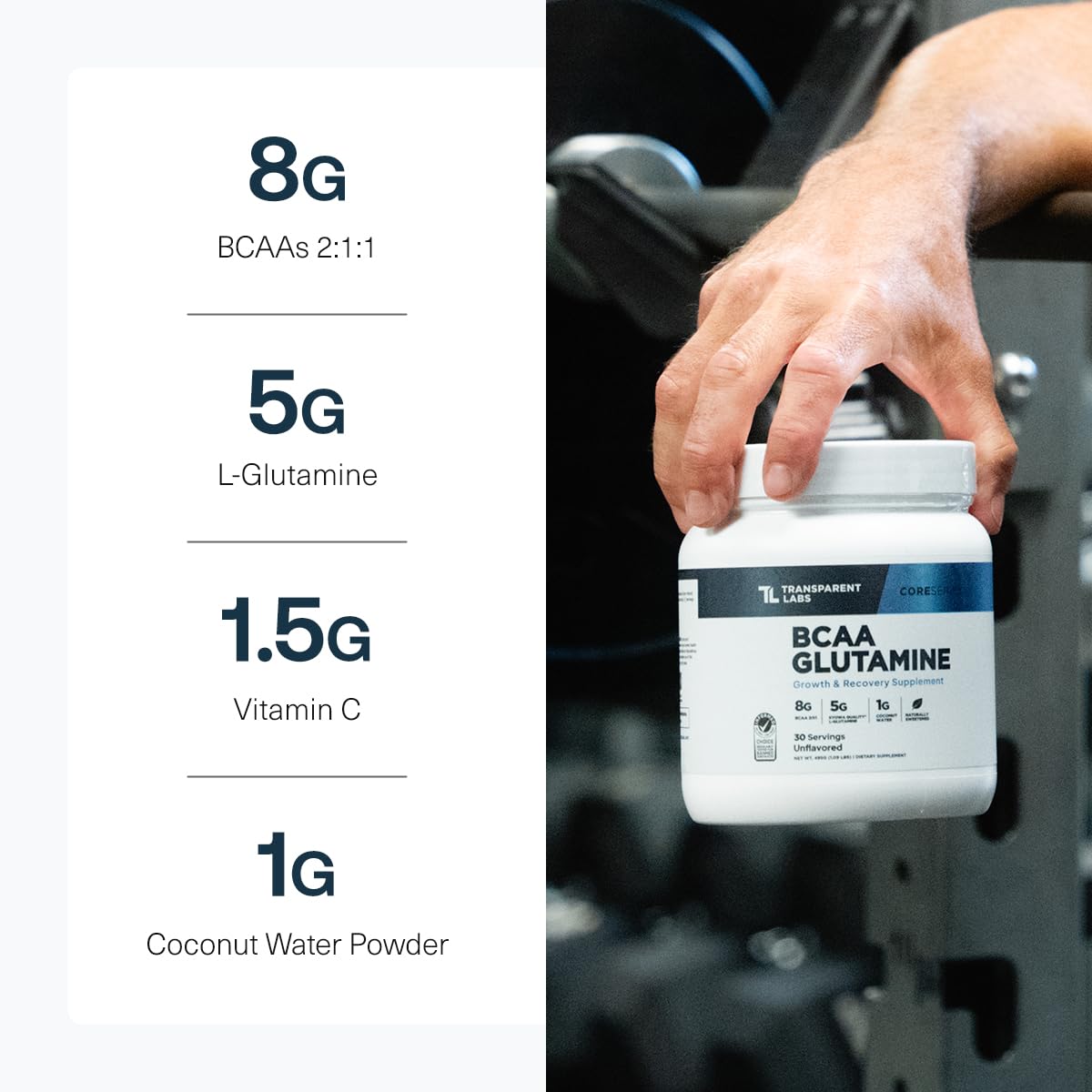 Transparent Labs BCAA Glutamine - 8000 Mg of BCAA Powder with L Glutamine for Post Workout Recovery, Muscle Growth, & Increased Endurance - 30 Servings, Strawberry Lemonade