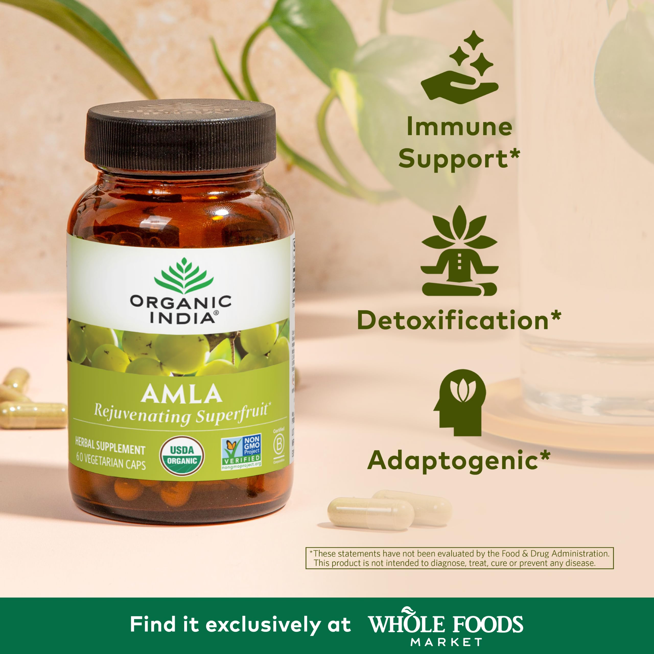ORGANIC INDIA Amla Capsules Organic - Indian Gooseberry Herbal Vitamin Supplement, Amla Supplement, Immune Support, Vegan, Gluten-Free, Ayurvedic, Antioxidant, Non-GMO - 60 Capsules