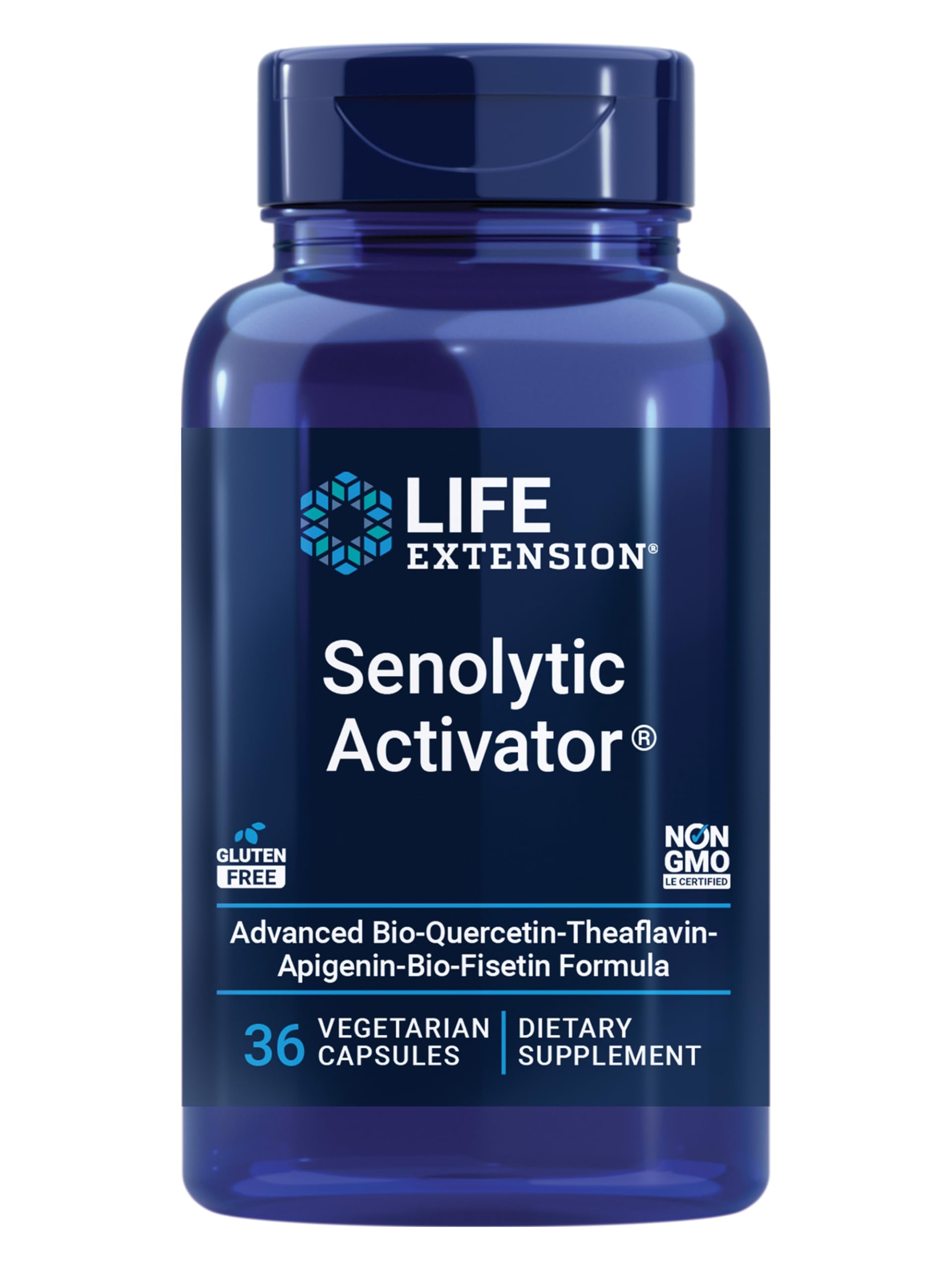 Life Extension Senolytic Activator®*, Healthy Aging, Cellular Health Support, bioavailable quercetin and Fisetin, apigenin, Black Tea theaflavins, Gluten Free, Non-GMO, Vegetarian, 36 Capsules