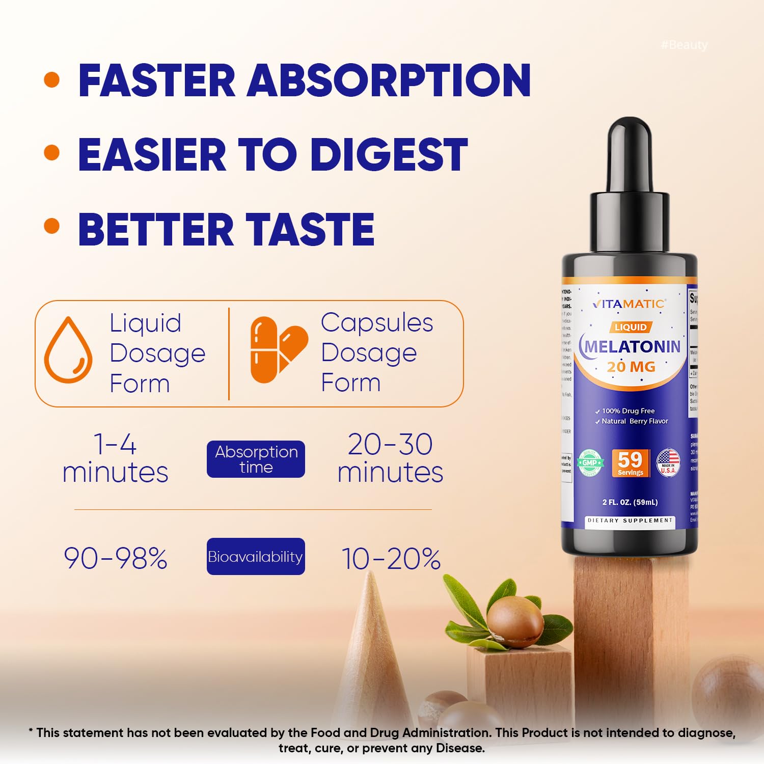 Vitamatic 2-Pack Melatonin 20mg Liquid Drops - 2 fl oz (59 ml) Each - Natural Berry Flavor - Non-GMO, Vegetarian Supplement for Adults