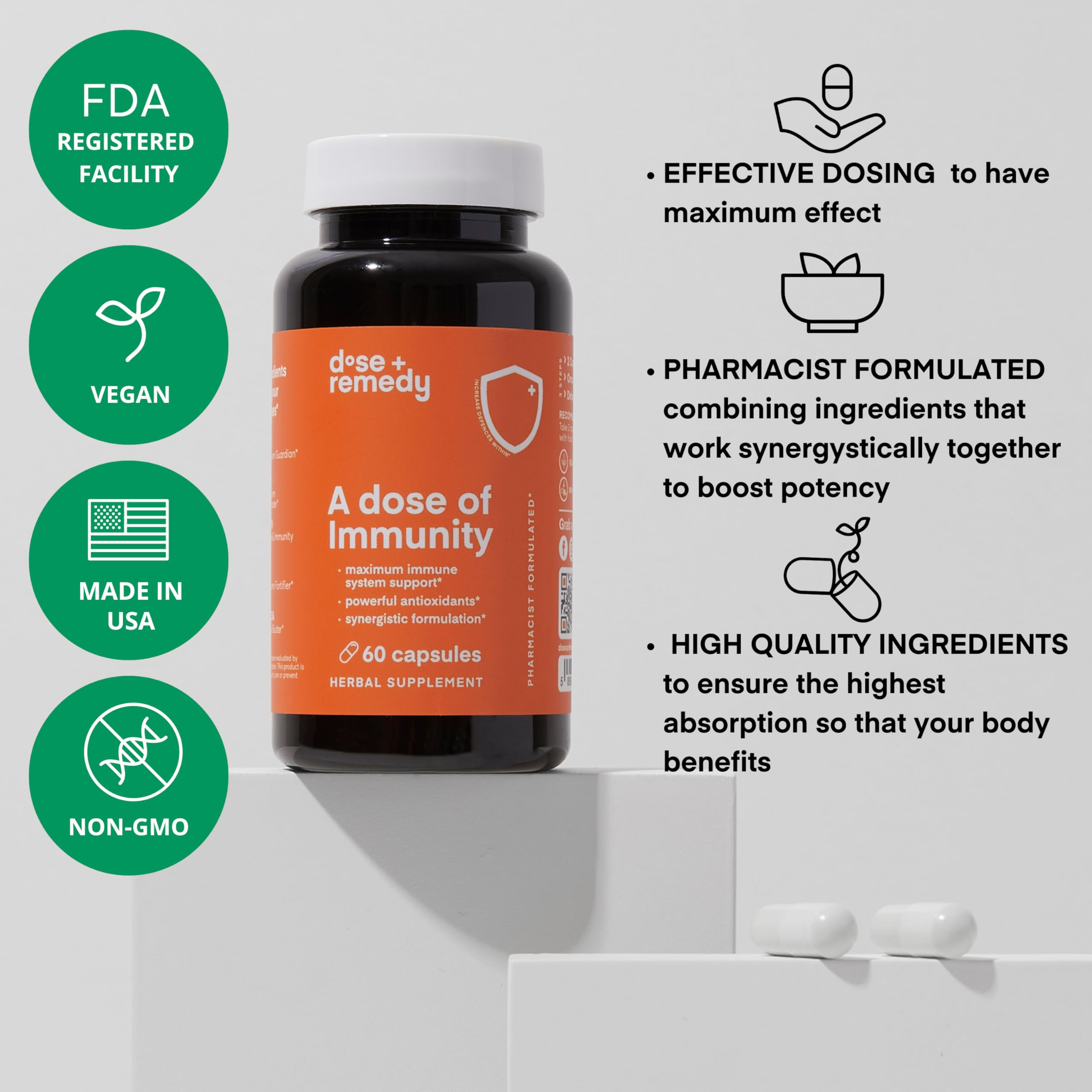 A Dose of Immunity Quercetin with Vitamin C and Zinc, Vitamin D, 500mg Quercetin Bromelain with Echinacea & B Vitamins (60 Count)