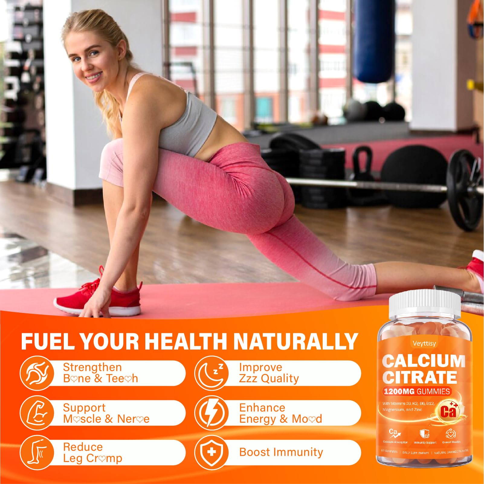 Veyttisy Calcium 1200 mg with Vitamin D3 Supplement for Adults - Calcium Gummies with 5000iu Vitamin D3, K2, B6, B12, Magnesium & Zinc - Calcium Supplement for Women Men - Easy to Digest, Vegan