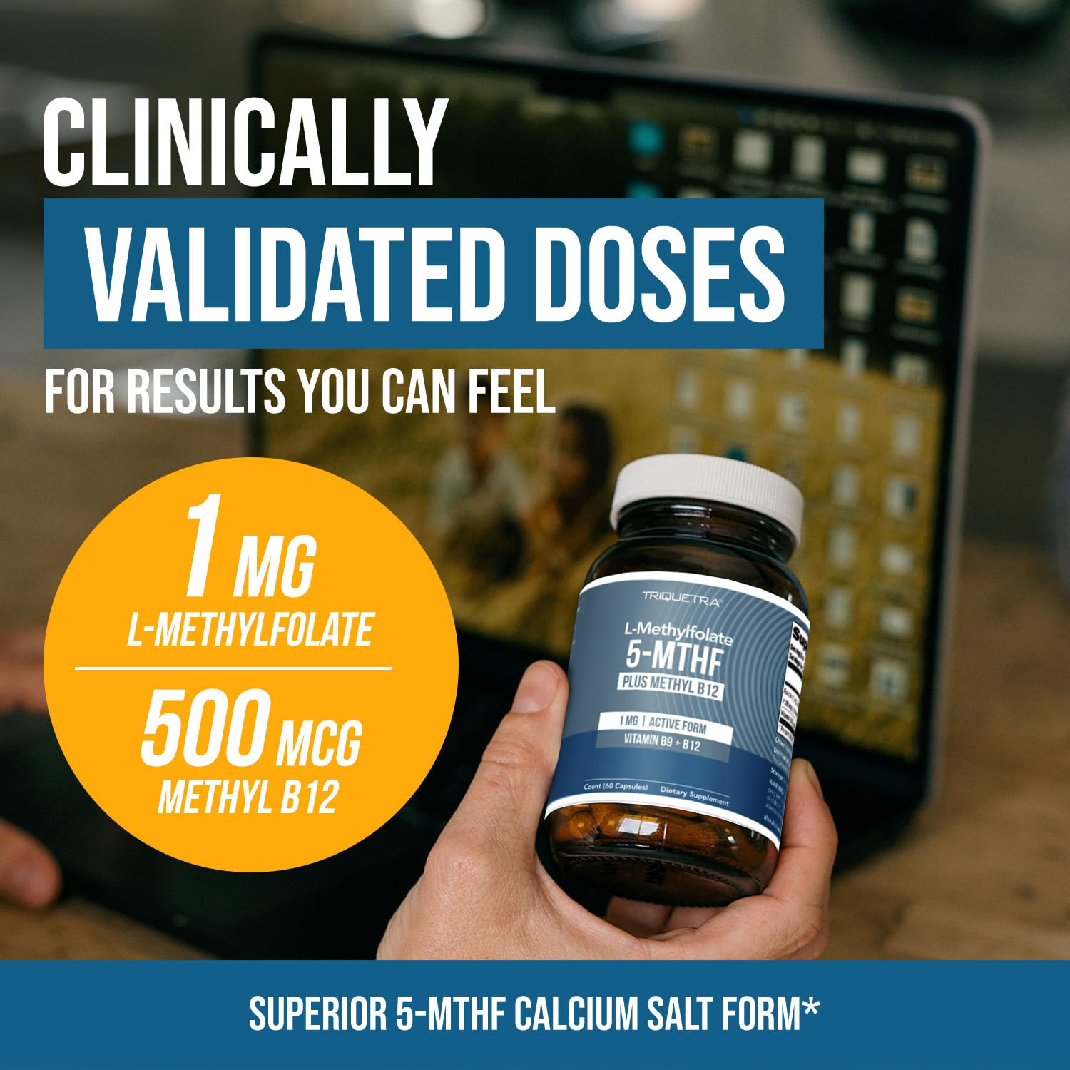 L Methyl Folate 1000 mcg Plus Methyl B12 Cofactor – Active 5-MTHF Form - Supports Mood, Methylation, Cognition – Highly Bioavailable Bioactive Forms of Vitamin B9 & B12 (60 Capsules – 60 Servings)