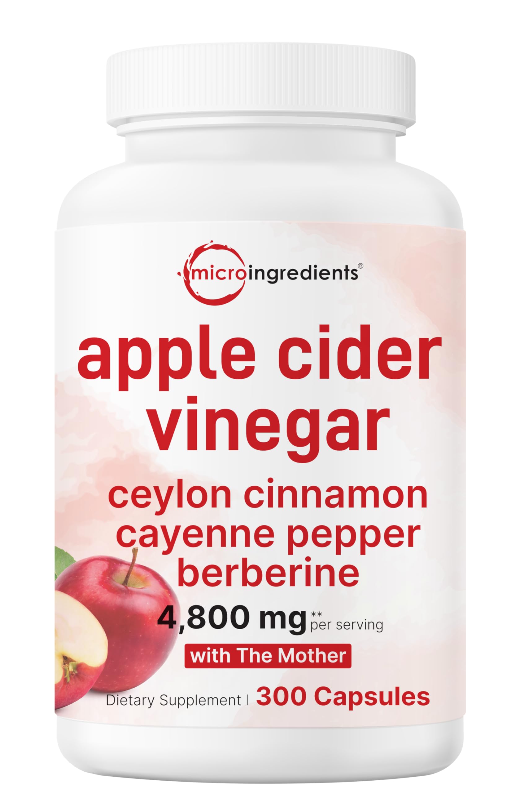 Micro Ingredients Apple Cider Vinegar Capsules | 4,800mg Per Serving, 300 Counts | 4-in-1 ACV Complex with The Mother | Ceylon Cinnamon, Cayenne Pepper & More | Immune, Digestion & Appetite Support