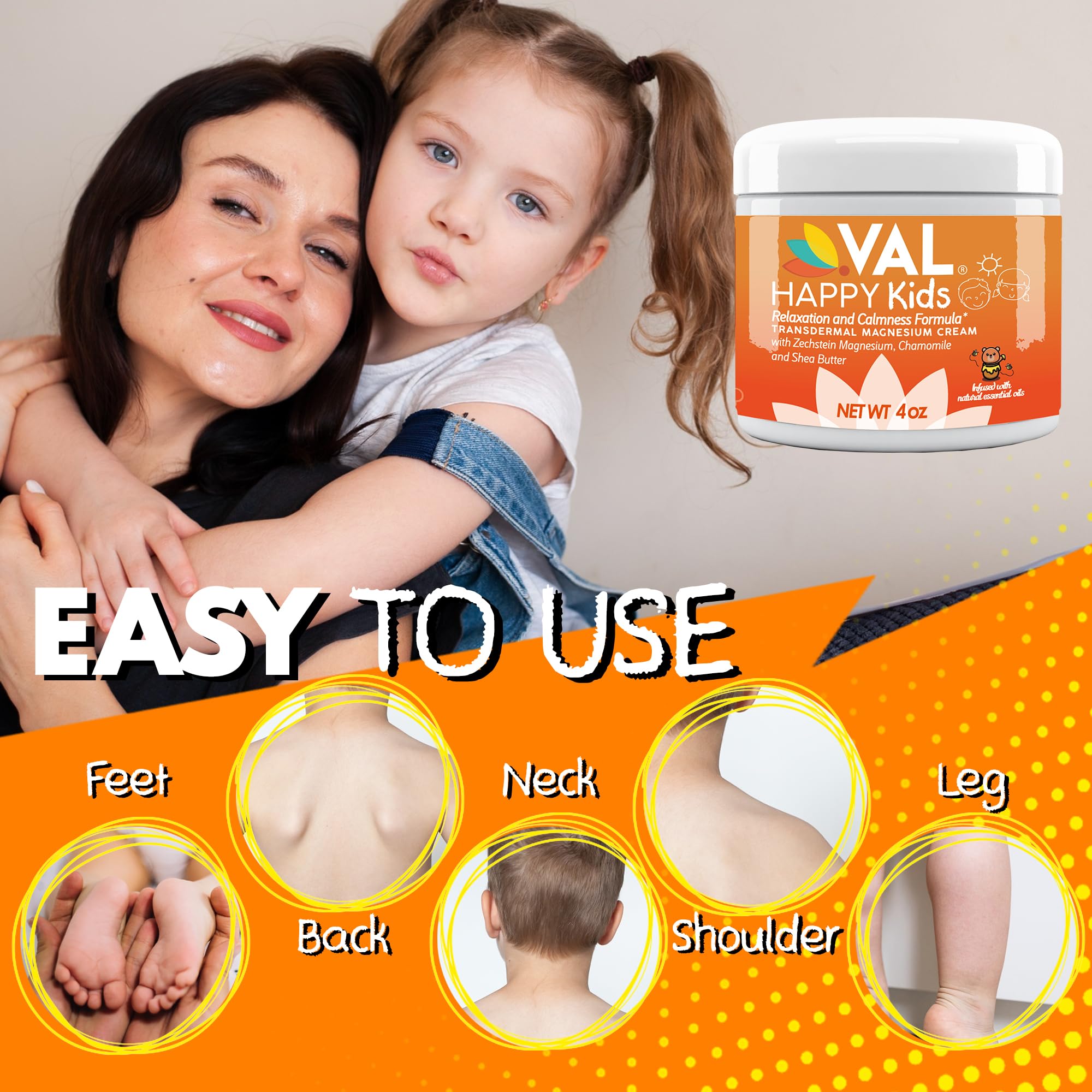VAL Magnesium Cream for Kids | Relaxation for Daytime & Bedtime Routine | Gentle Zechstein Magnesium Chloride | Calm & Mood Support | with Chamomile, Shea Butter & Essential Oils | USA Made | 4oz