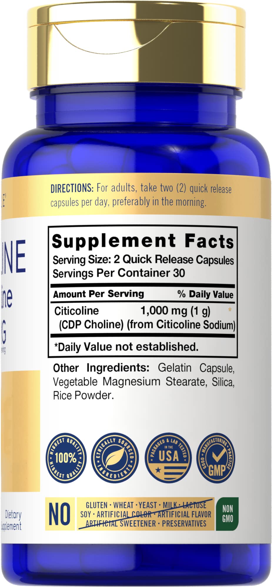 Carlyle Citicoline CDP Choline 1000mg | 60 Capsules | Extra Strength Formula | Non-GMO, Gluten Free Supplement