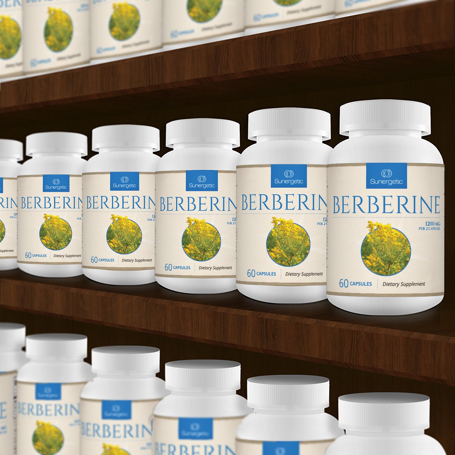 Sunergetic Premium Berberine Supplement - 1200mg Per Serving - Berberine HCL Supplement Non-GMO - Immune Support- 60 Capsules