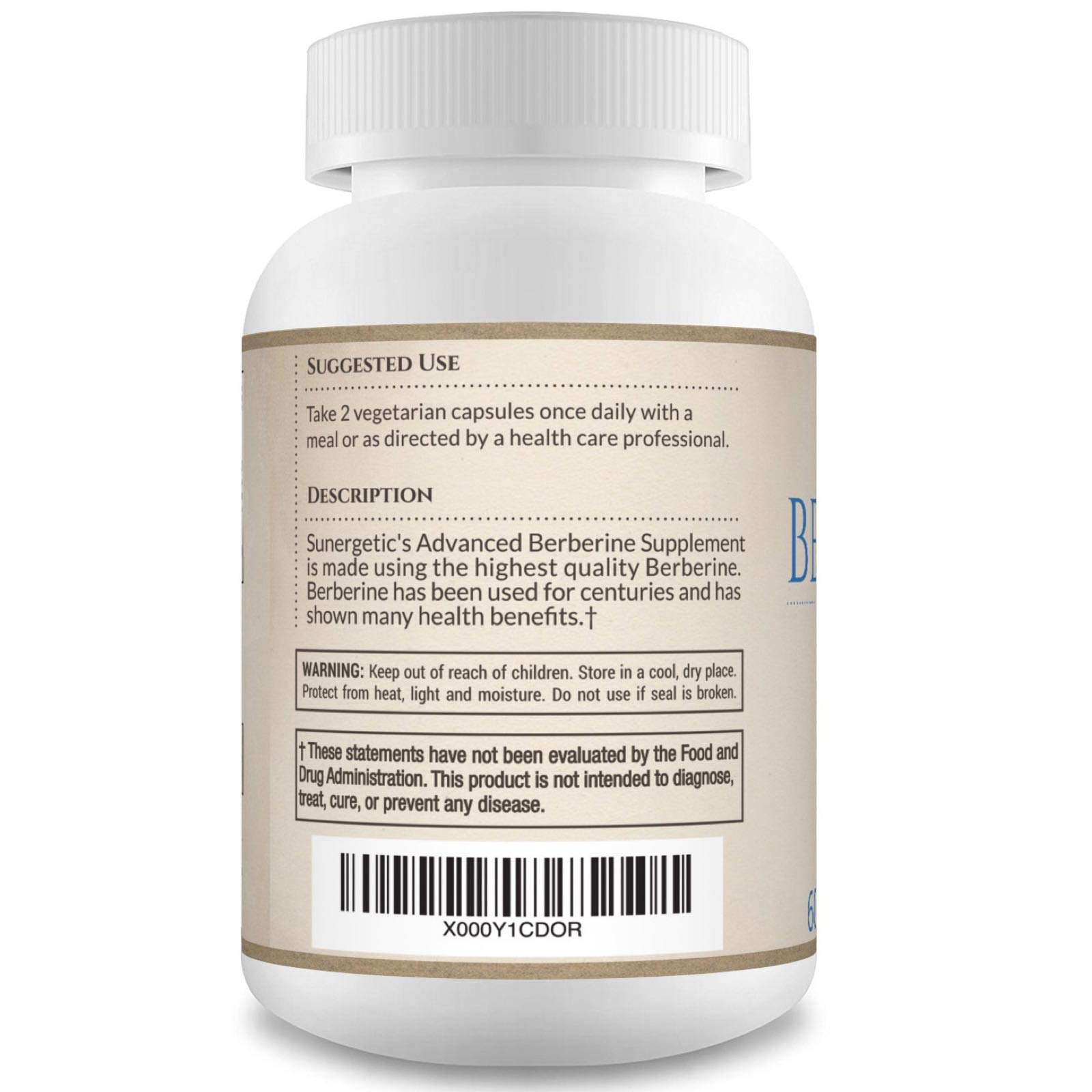 Sunergetic Premium Berberine Supplement - 1200mg Per Serving - Berberine HCL Supplement Non-GMO - Immune Support- 60 Capsules