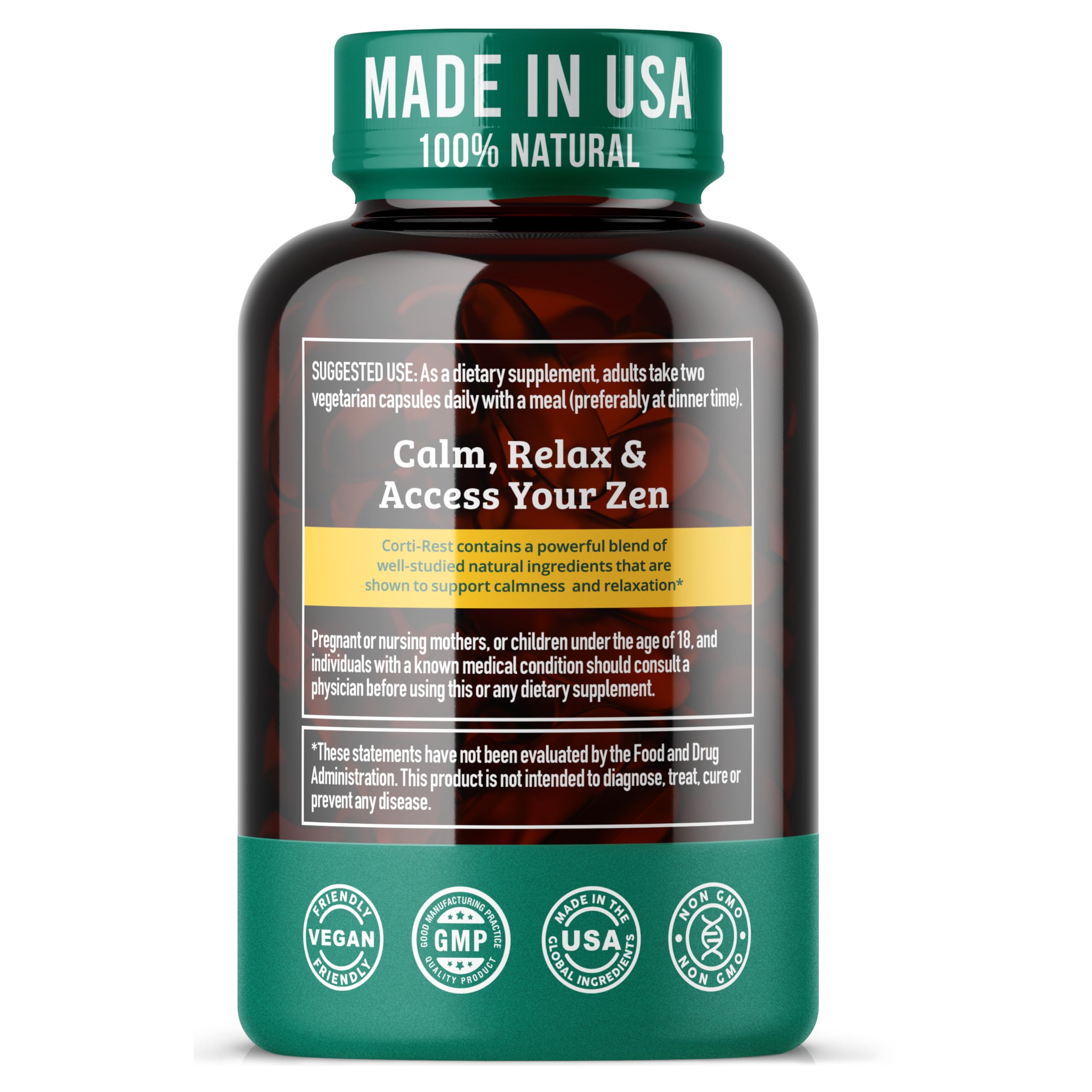 Cortisol Reducer & Adrenal Support Supplement–Natural Stress Relief with Ashwagandha KSM-66, Magnesium Glycinate & Citrate, L-Theanine, Rhodiola, Apigenin, Turmeric & Vitamin D3–Calm Mood & Relaxation