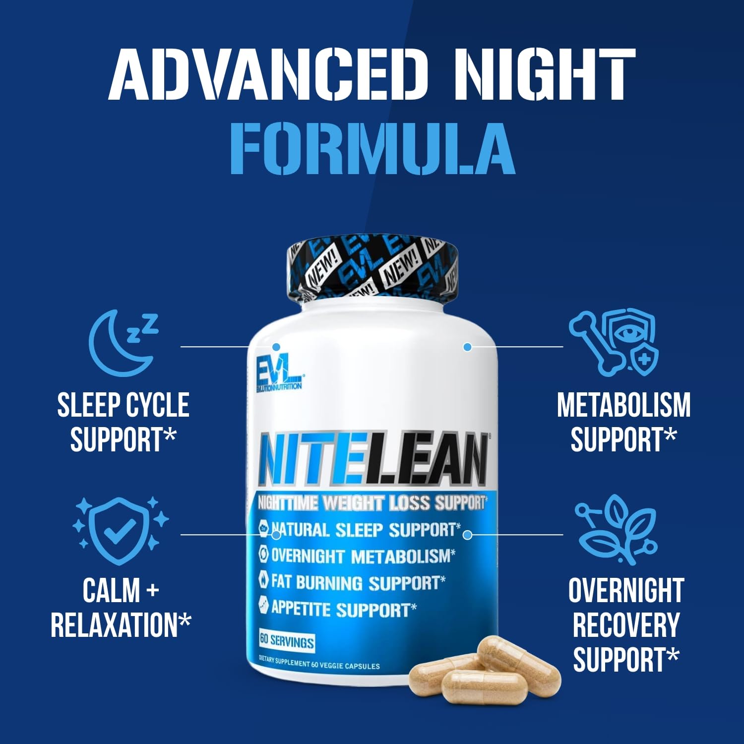 Evlution Nutrition Night Time Fat Burner Support - Overnight Sleep and Weight Loss Support Pills with Thermogenic Green Tea and White Kidney Bean Extract - Diet Pills That May Help Stubborn Fat Loss