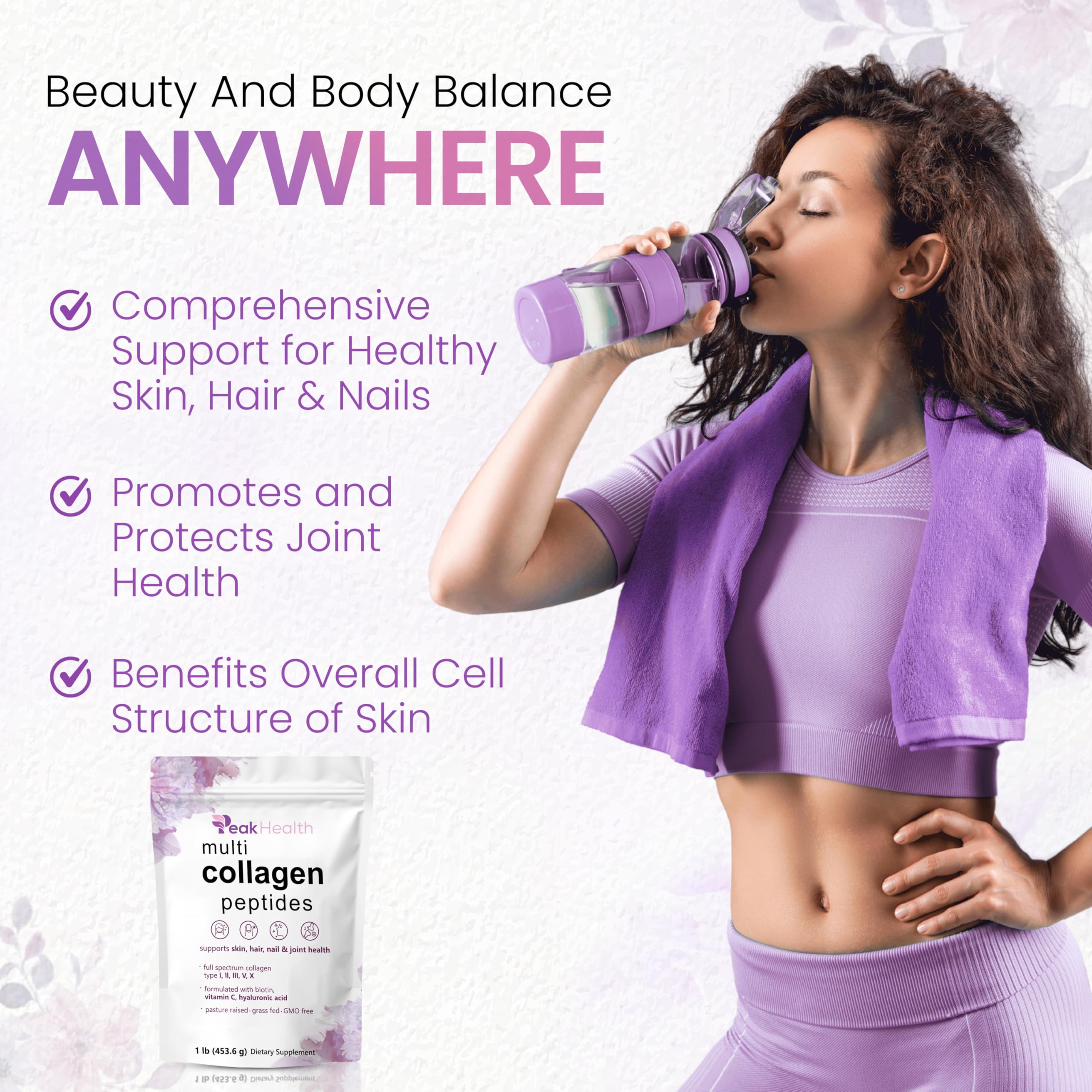 Multi Collagen Peptides Powder, 1 Pounds collagen powder- Type I,II,III,V,X with Biotin 10000mcg, Hyaluronic acid powder, Vitamin C - Unflavored Collagen Protein Powder - Keto & Paleo, Easy Dissolve