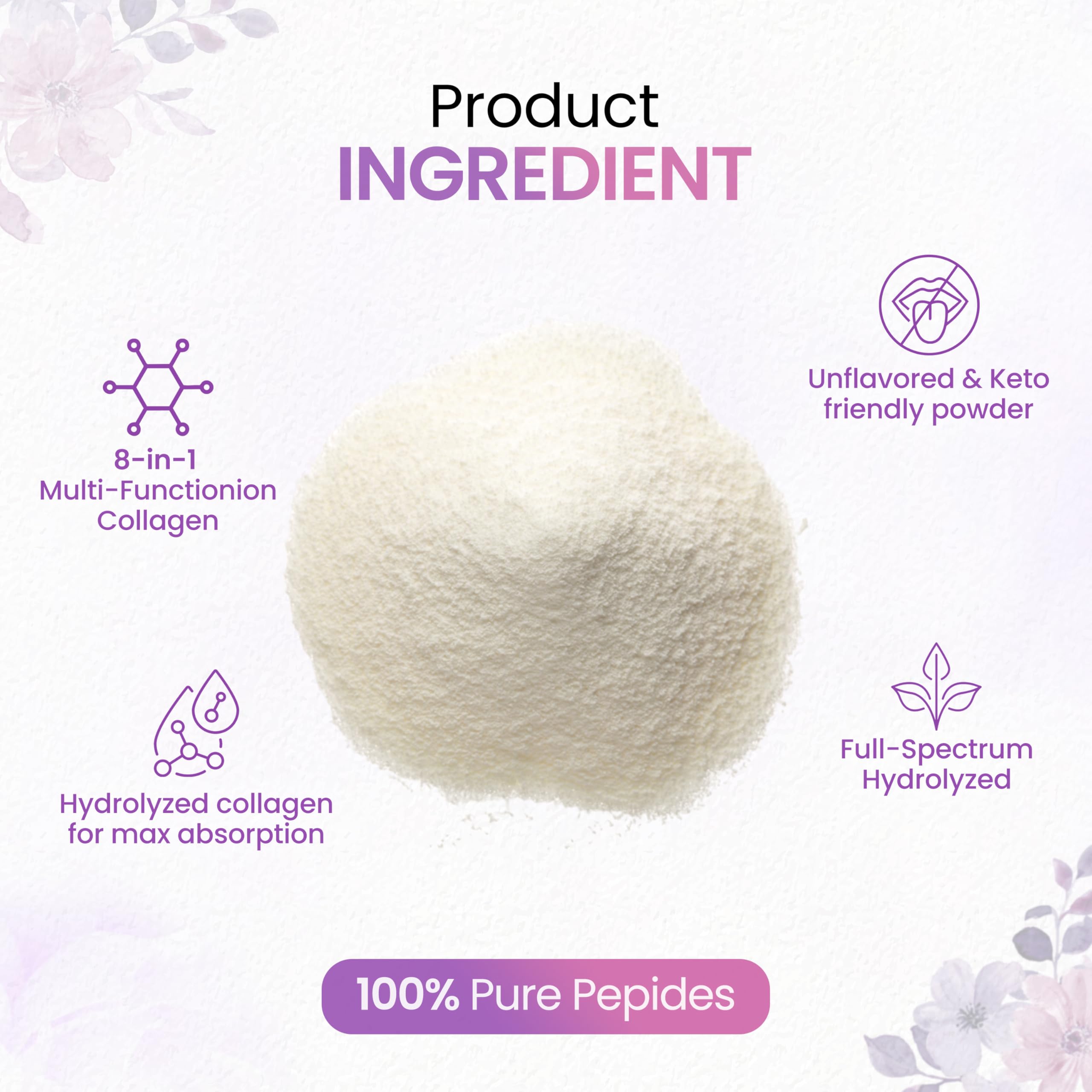 Multi Collagen Peptides Powder, 1 Pounds collagen powder- Type I,II,III,V,X with Biotin 10000mcg, Hyaluronic acid powder, Vitamin C - Unflavored Collagen Protein Powder - Keto & Paleo, Easy Dissolve