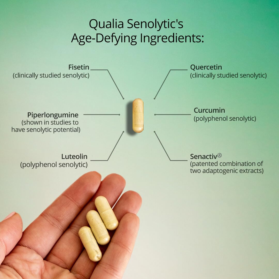Qualia Senolytic Supplement, Fisetin, Quercetin, Piperlongumine & More, Aging Supplement That Supports Optimal Cell Repair & Rejuvenation, Naturally Eliminate Zombie Cells, Capsules, 2 Box