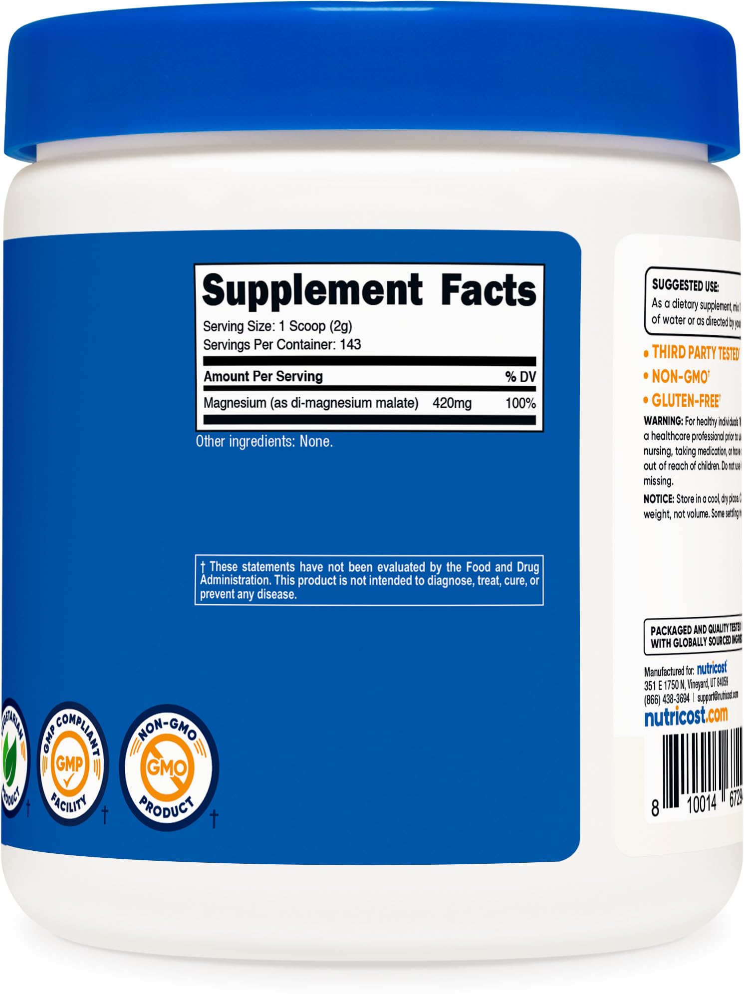 Nutricost Magnesium Malate Powder (300g) - 420mg of Magnesium Per Serving - Non-GMO, Gluten Free