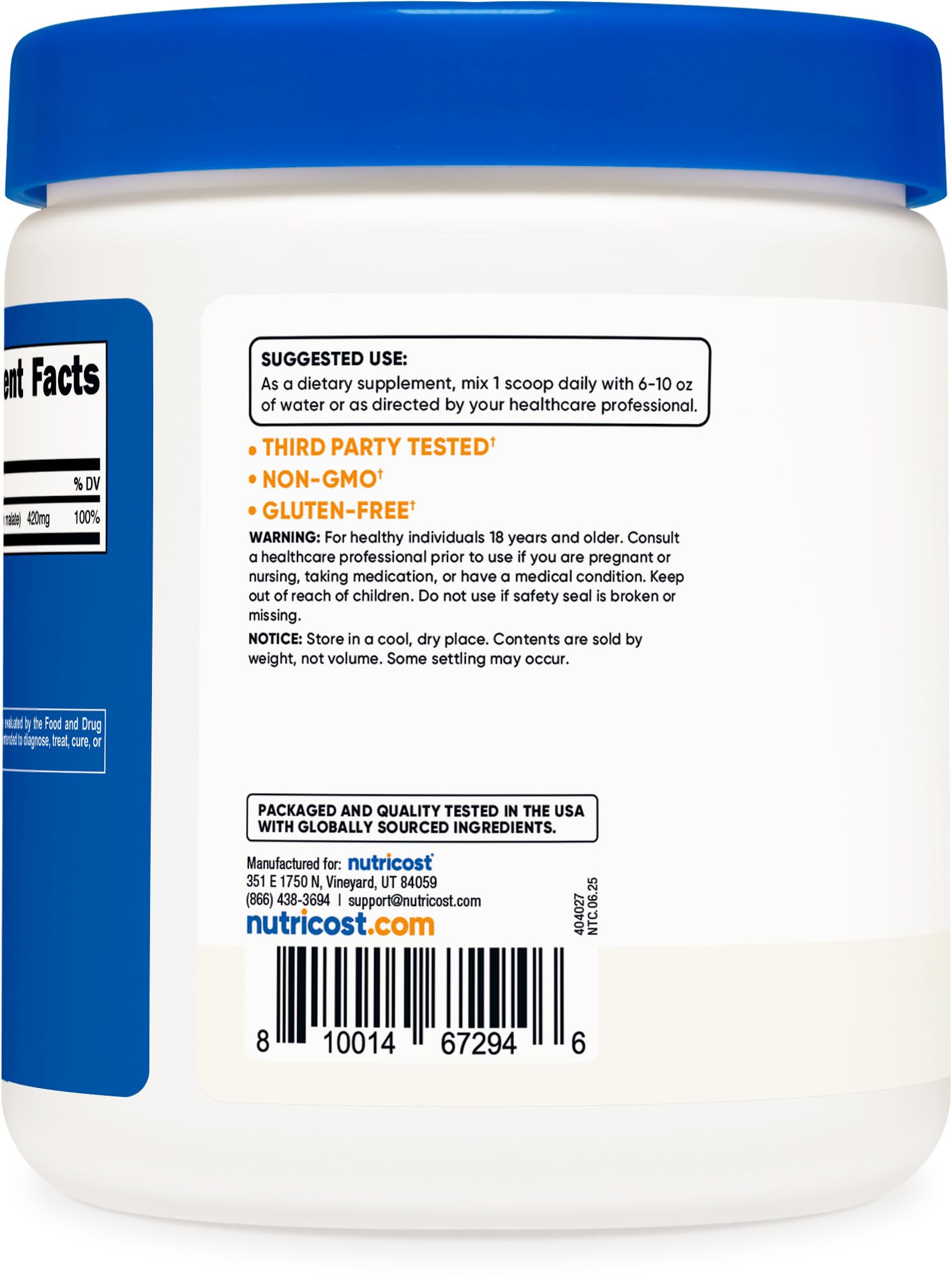 Nutricost Magnesium Malate Powder (300g) - 420mg of Magnesium Per Serving - Non-GMO, Gluten Free