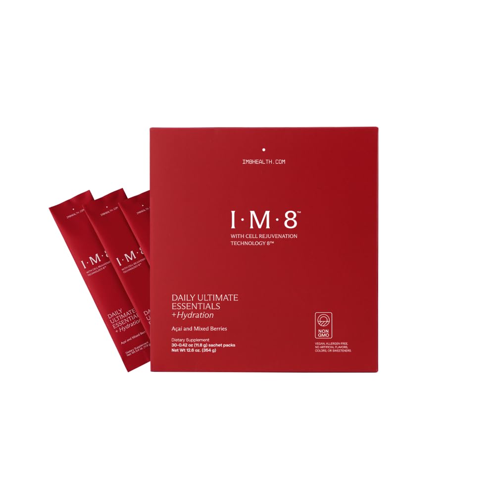 IM8 Daily Ultimate Essentials All-in-One Multivitamin Supplement, 92 Nutrient Rich Ingredients CoQ10, Probiotics, Vitamins, Greens, Gluten Free, Vegan, Acai Mixed Berry (30 Servings, Travel Packs)