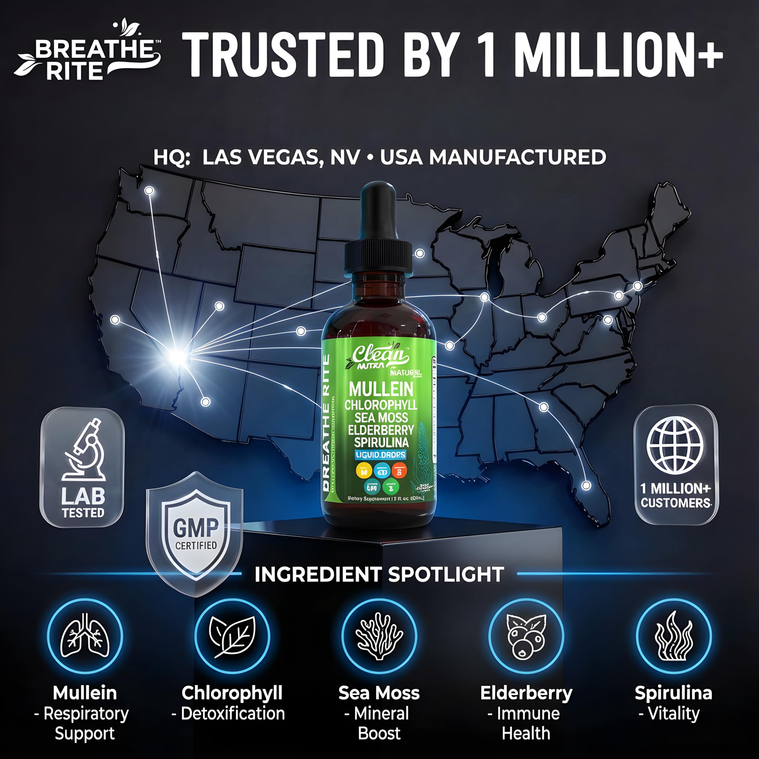 Clean Nutra Mullein Drops for Lungs Organic Chlorophyll Liquid Irish Sea Moss, Spirulina, Licorice, Tart Cherry Lobelia, Motherwort & Elderberry Mullein Leaf Extract Tincture Men Women Supplement