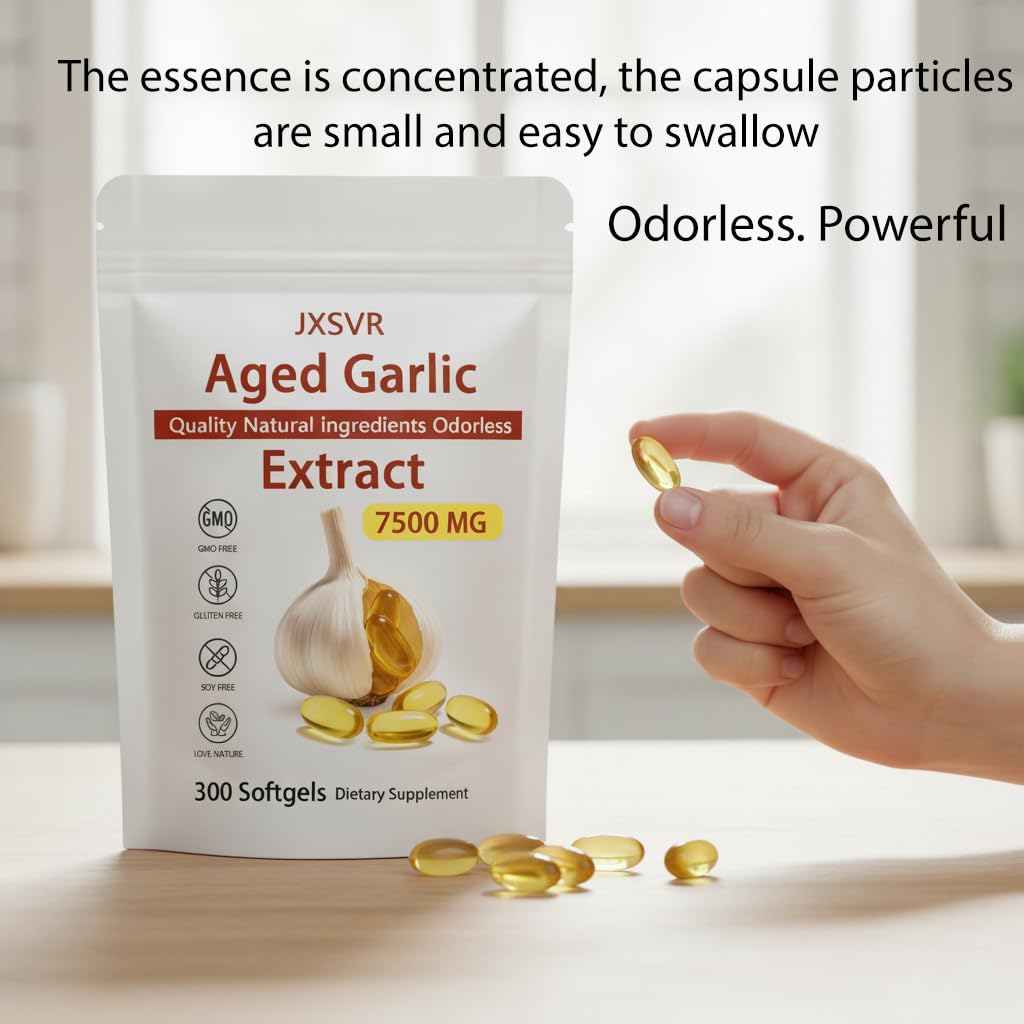 Aged Garlic Extract, 300 Softgels, 7500mg Odorless | Heart & Immune Antioxidant Supplements, Vegetarian, All-Natural, Non-GMO (1)