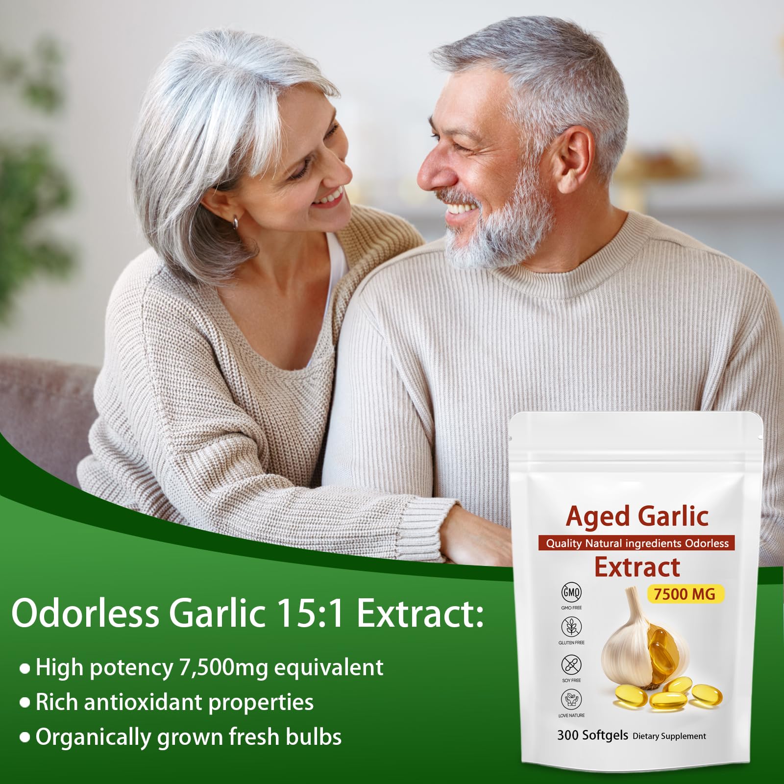 Aged Garlic Extract, 300 Softgels, 7500mg Odorless | Heart & Immune Antioxidant Supplements, Vegetarian, All-Natural, Non-GMO (1)