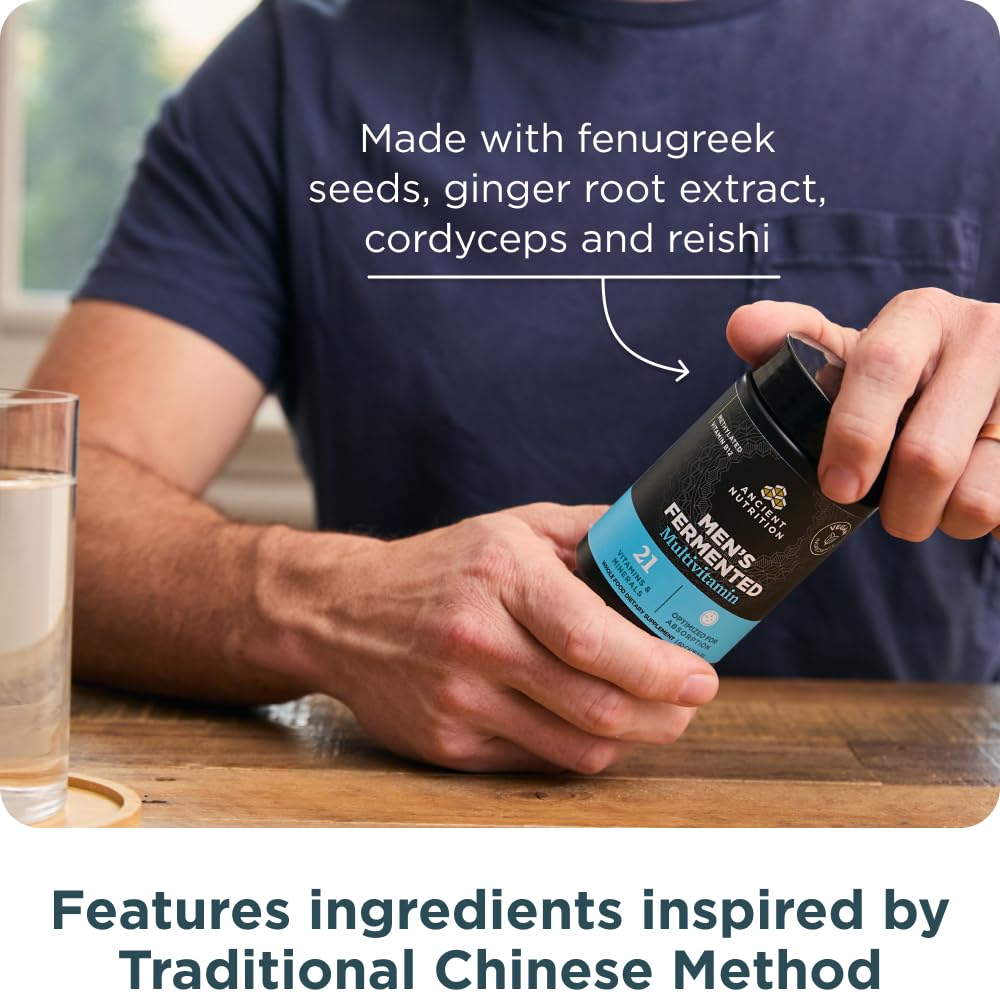 Ancient Nutrition Multivitamin for Men, Men's Fermented Multivitamin with Methylated Vitamin A, C, D, E, K, Zinc & Magnesium, Immune Support, Vegan, 60 Ct