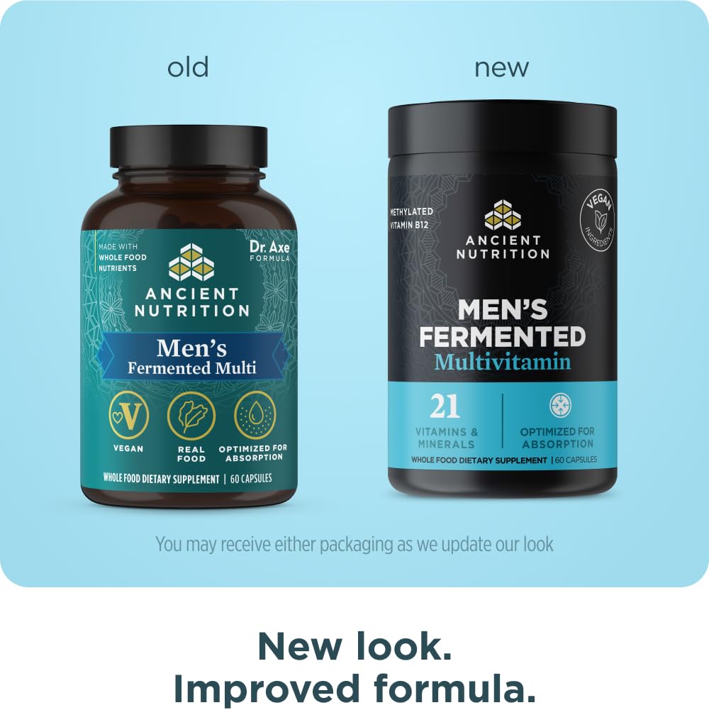 Ancient Nutrition Multivitamin for Men, Men's Fermented Multivitamin with Methylated Vitamin A, C, D, E, K, Zinc & Magnesium, Immune Support, Vegan, 60 Ct