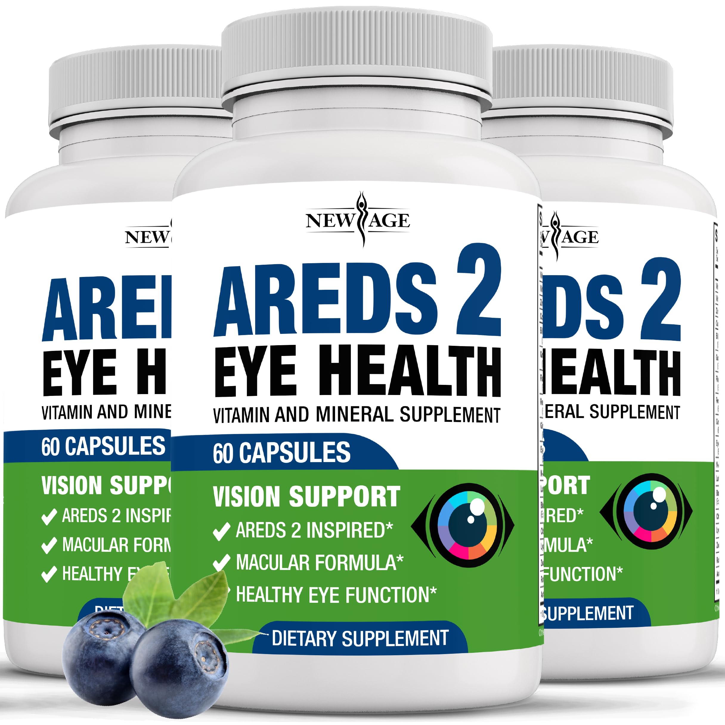 NEW AGE AREDS 2 Eye Vitamins - Lutein, Zeaxanthin, Bilberry, Astaxanthin Mineral Vision Supplement - 180 Count