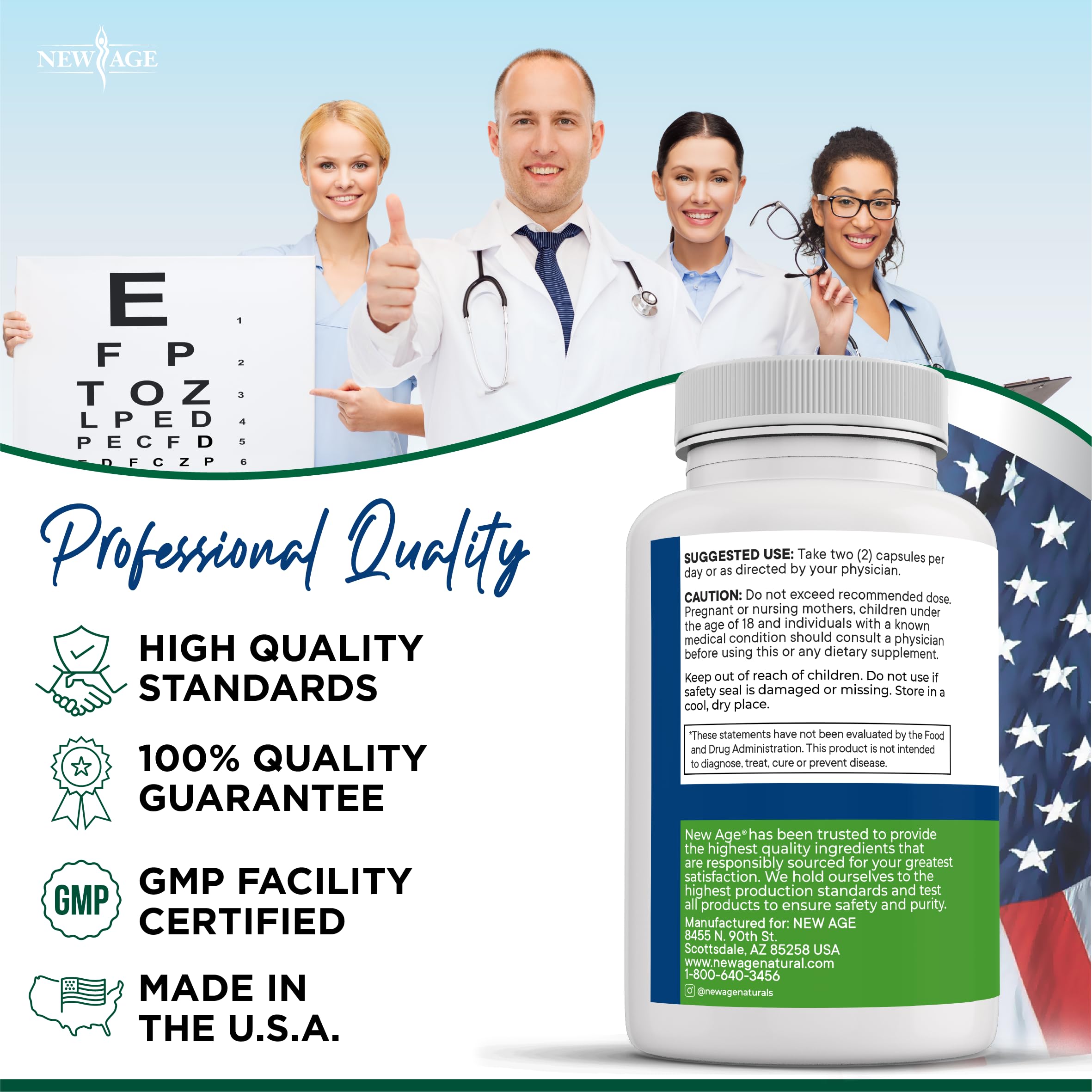 NEW AGE AREDS 2 Eye Vitamins - Lutein, Zeaxanthin, Bilberry, Astaxanthin Mineral Vision Supplement - 180 Count