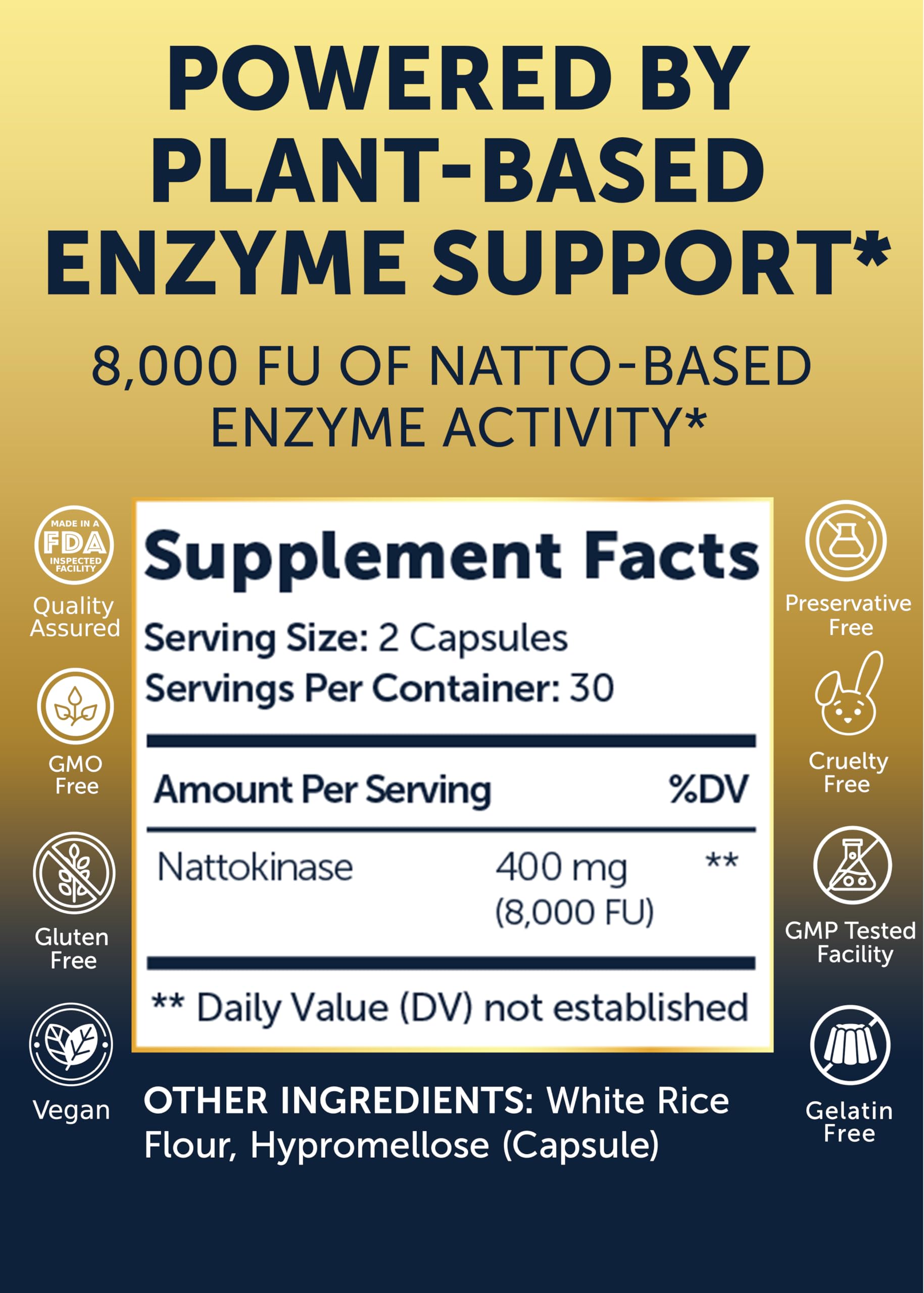 Lunakai USA Made Nattokinase Supplement – 400mg Natto Enzyme, 8000 FU per Serving – Heart & Circulation Support – Non-GMO, 60ct, 4000 FU Capsule