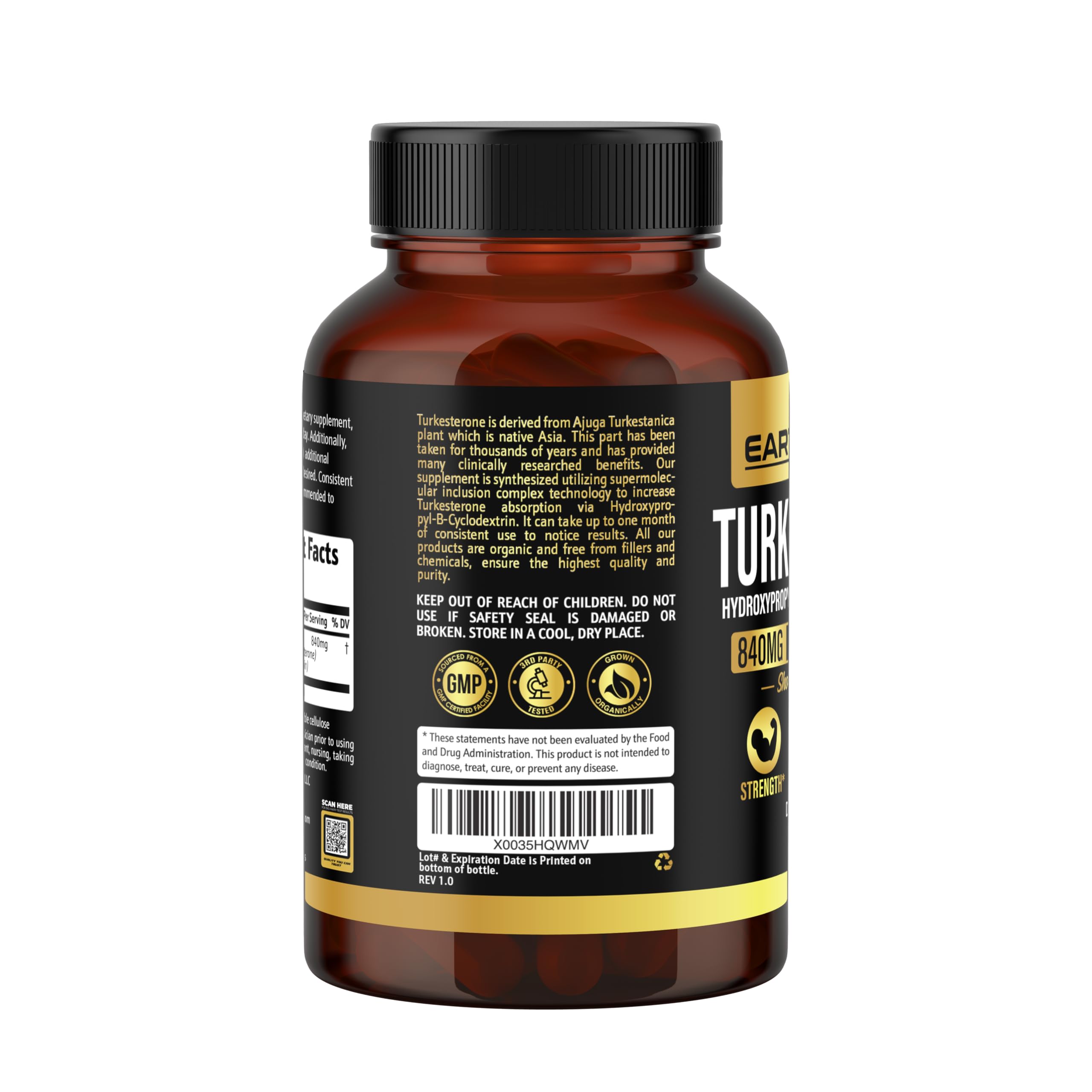 Turkesterone 840 mg – Natural Testosterone Support - 100% Pure Turkesterone Supplement for Men & Women - Ajuga Turkestanica Extract - Made in USA & 3rd Party Tested for Strength, Energy & Vitality