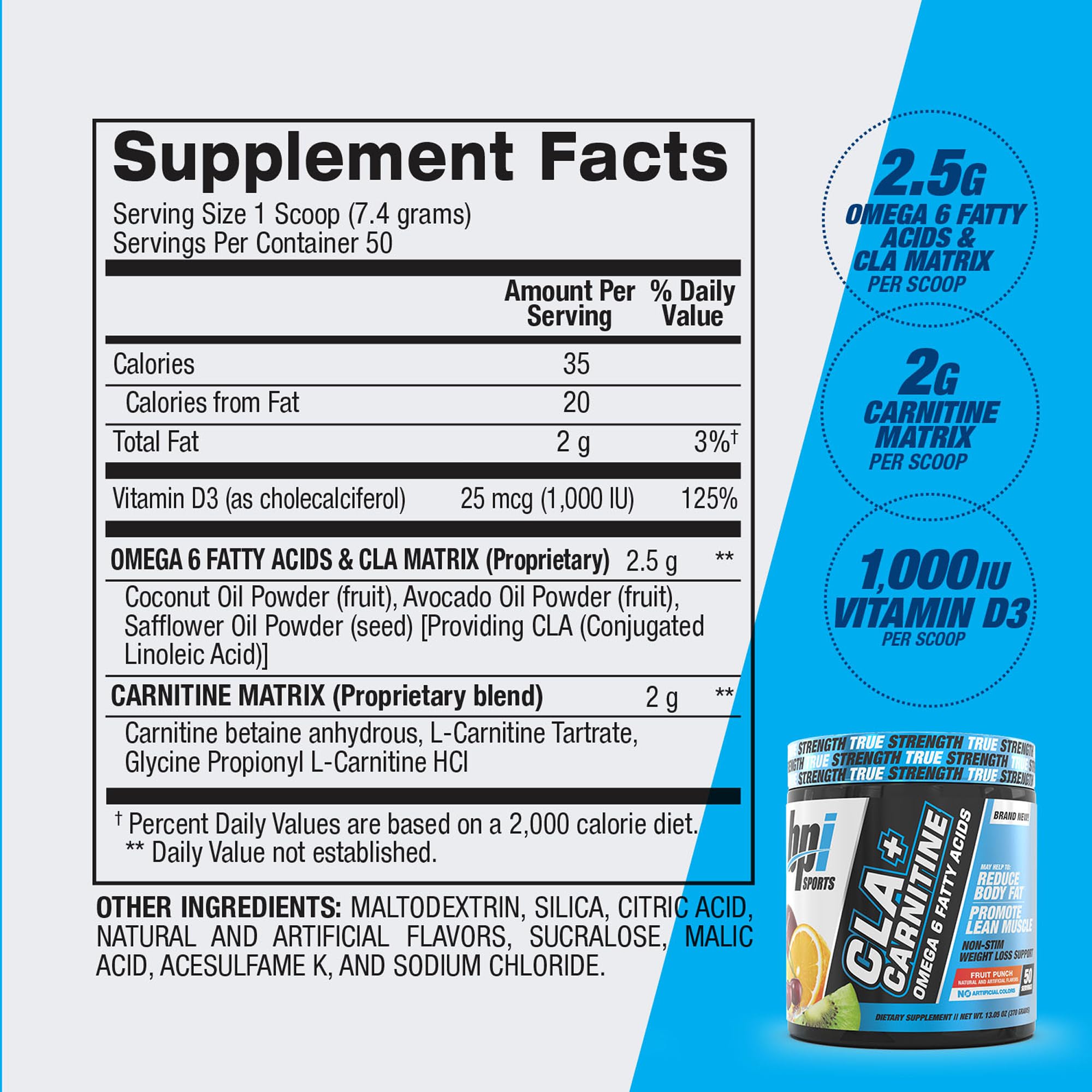 BPI Sports CLA+Carnitine – CLA L Carnitine & Linoleic Acid – L Carnitine Supplement for Weight Loss, Metabolism & Lean Muscle – Caffeine Free – Fruit Punch – 50 Servings – 12.34 oz